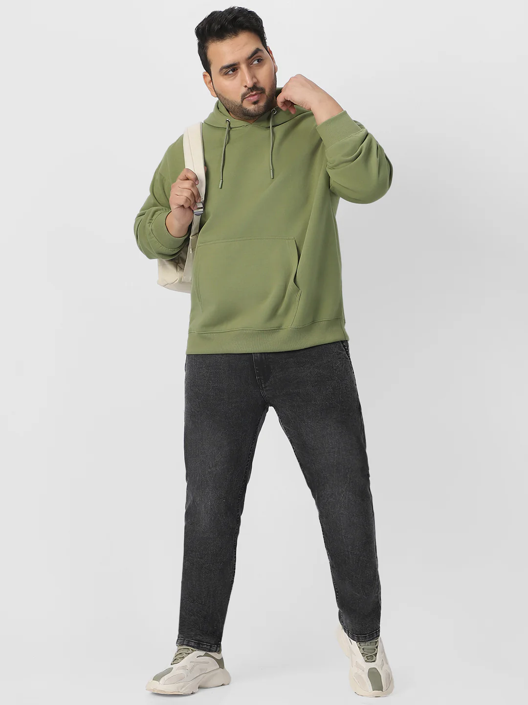 Plus Men's Potent Olive Cotton Solid Oversized Hooded Neck Sweatshirt - Image 4