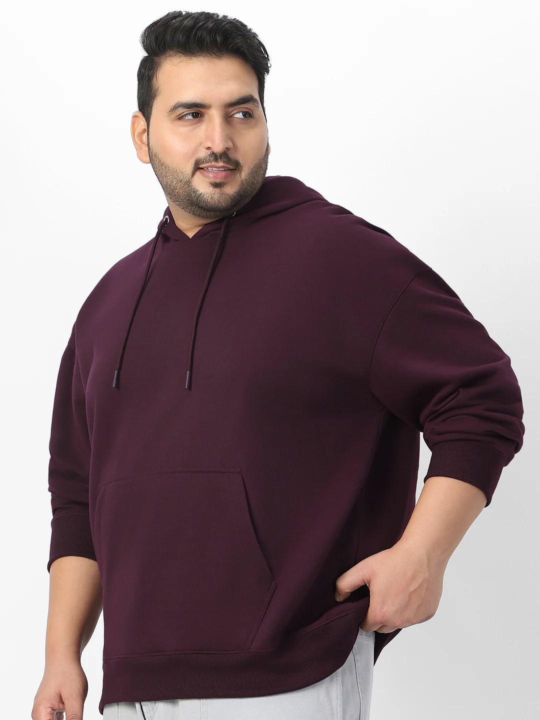 Plus Men's Potent Purple Cotton Solid Oversized Hooded Neck Sweatshirt - Image 2