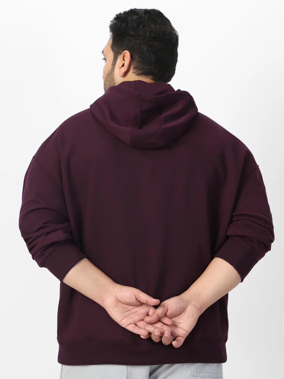Plus Men's Potent Purple Cotton Solid Oversized Hooded Neck Sweatshirt - Image 3