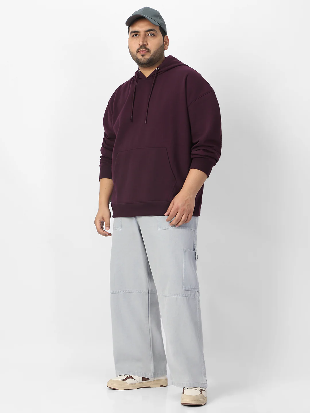 Plus Men's Potent Purple Cotton Solid Oversized Hooded Neck Sweatshirt - Image 4