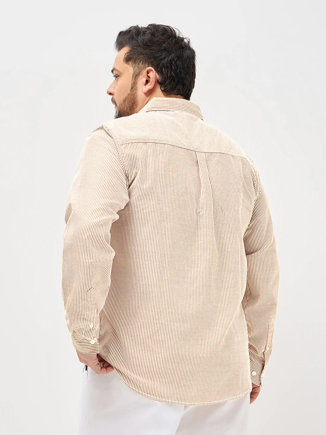 Plus Men's Pumpkin Spice Cotton Full Sleeve Regular Fit Casual Striped Shirt - Image 4