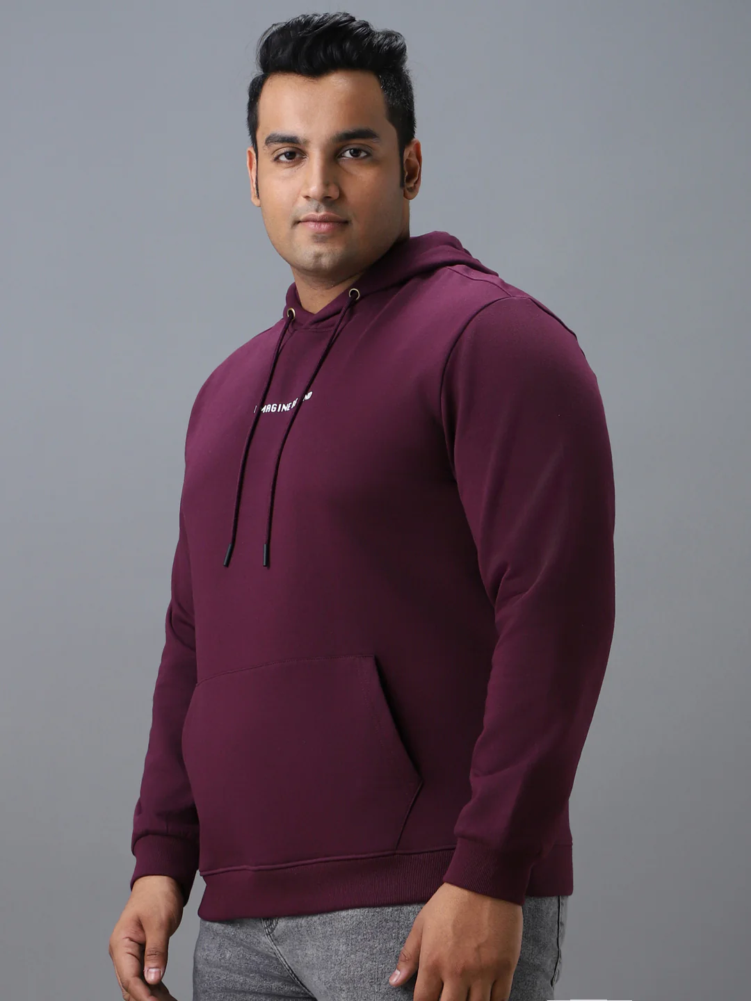 Plus Men's Purple Cotton Graphic Print Hooded Neck Sweatshirt - Image 2