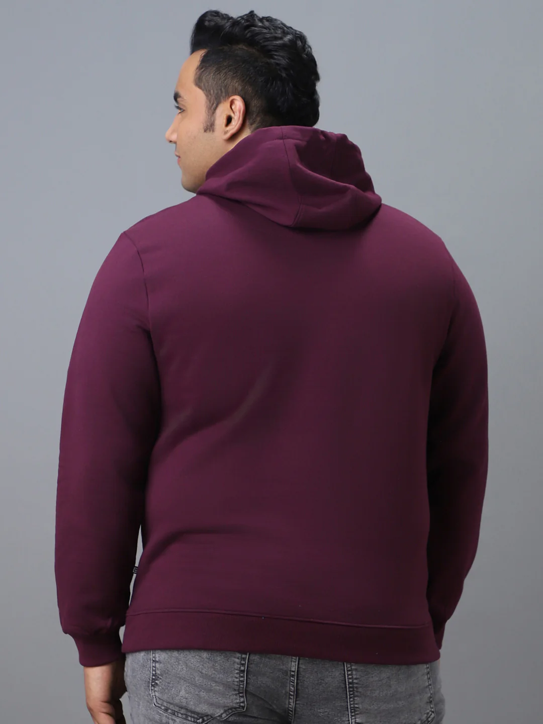 Plus Men's Purple Cotton Graphic Print Hooded Neck Sweatshirt - Image 3