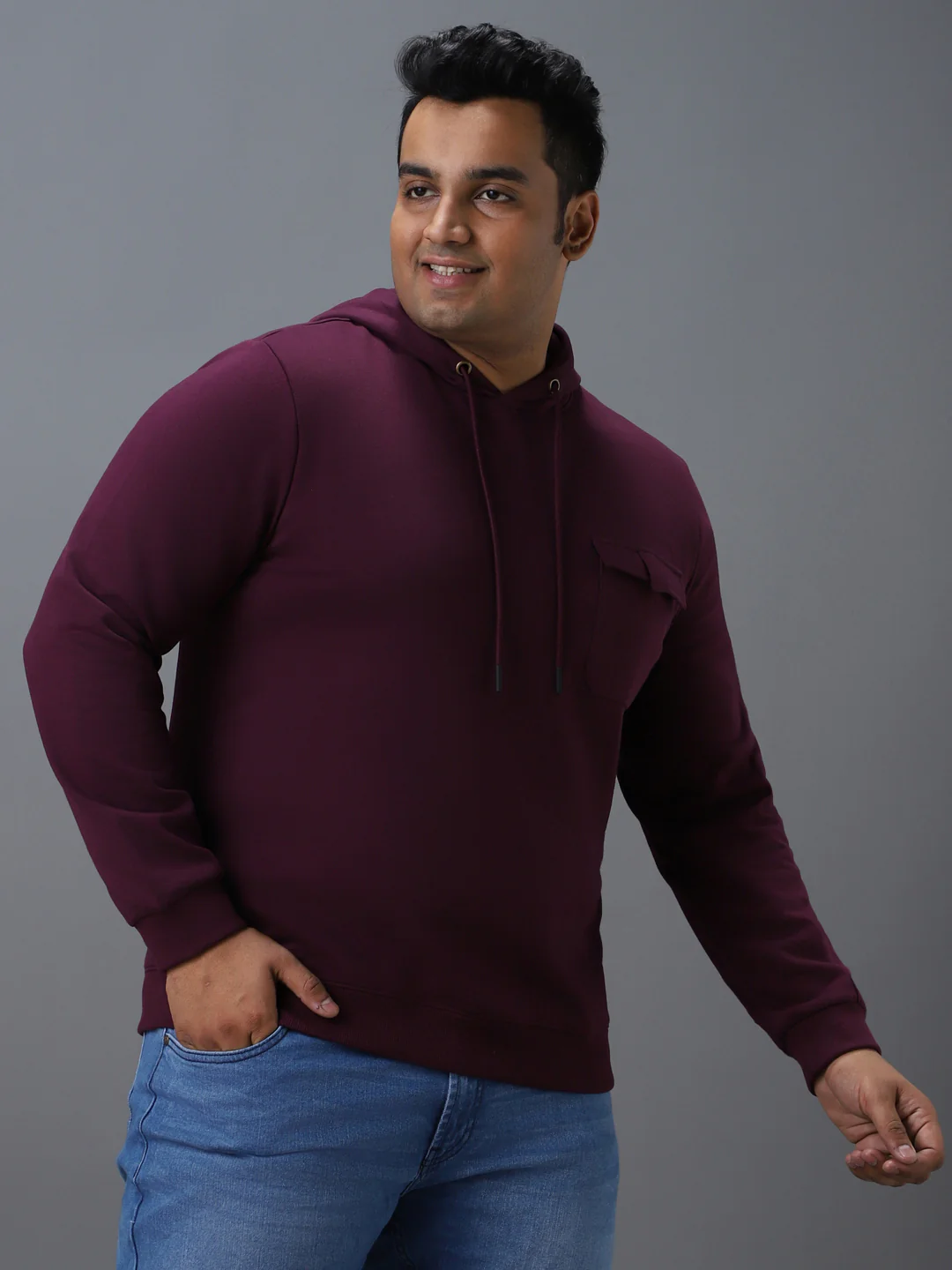 Plus Men's Purple Cotton Solid Hooded Neck Sweatshirt - Image 2