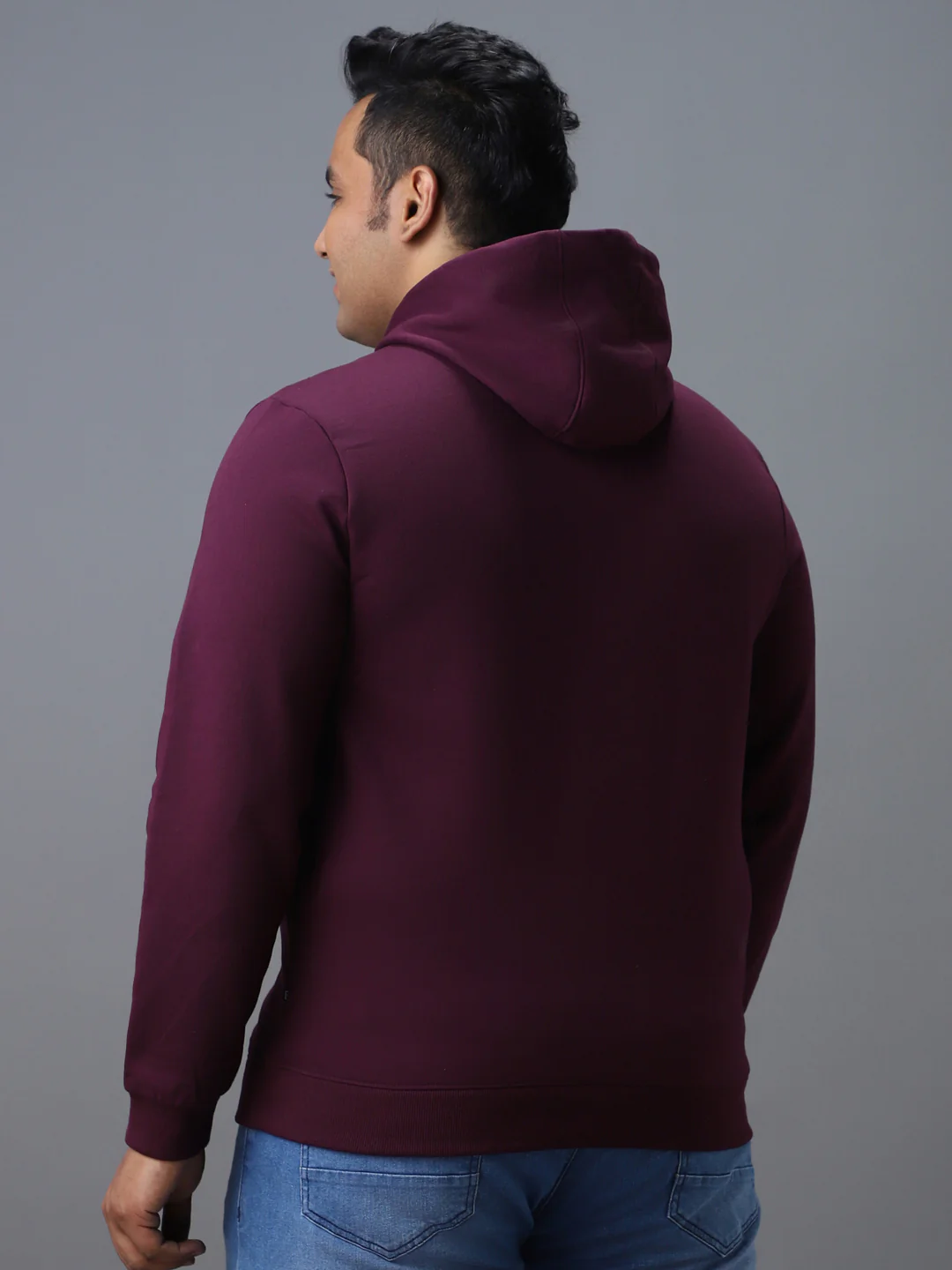 Plus Men's Purple Cotton Solid Hooded Neck Sweatshirt - Image 3