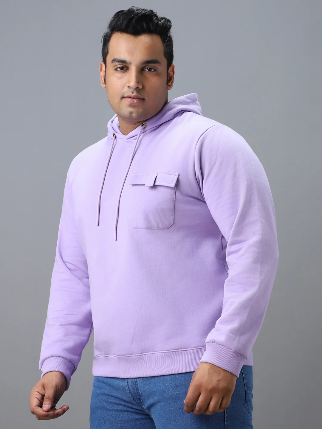 Plus Men's Purple Cotton Solid Hooded Neck Sweatshirt - Image 2