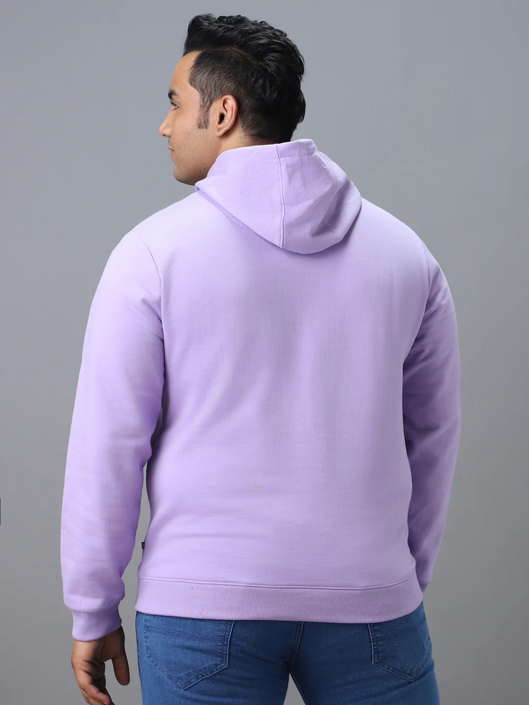Plus Men's Purple Cotton Solid Hooded Neck Sweatshirt - Image 3