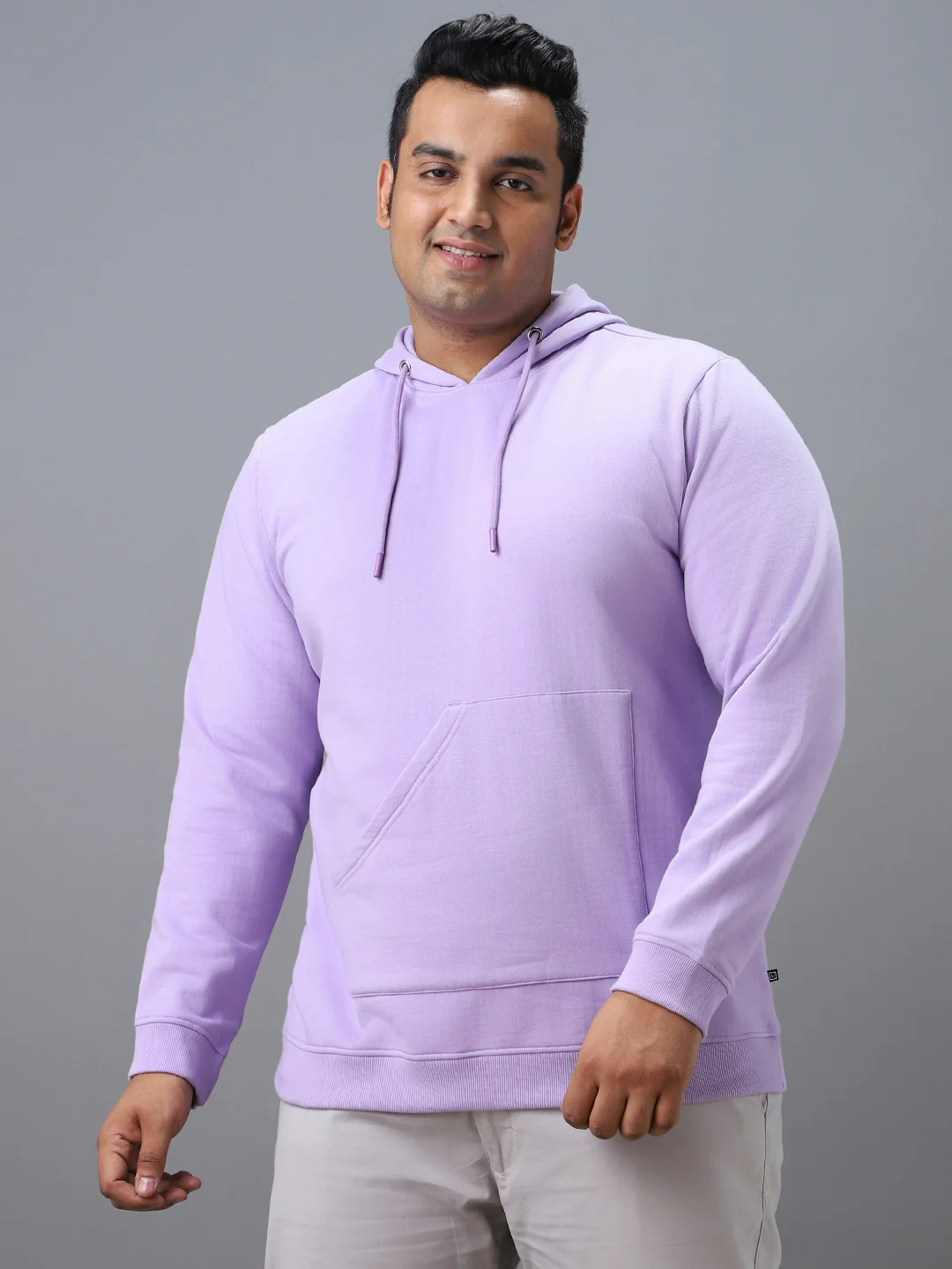 Plus Men's Purple Cotton Solid Hooded Neck Sweatshirt