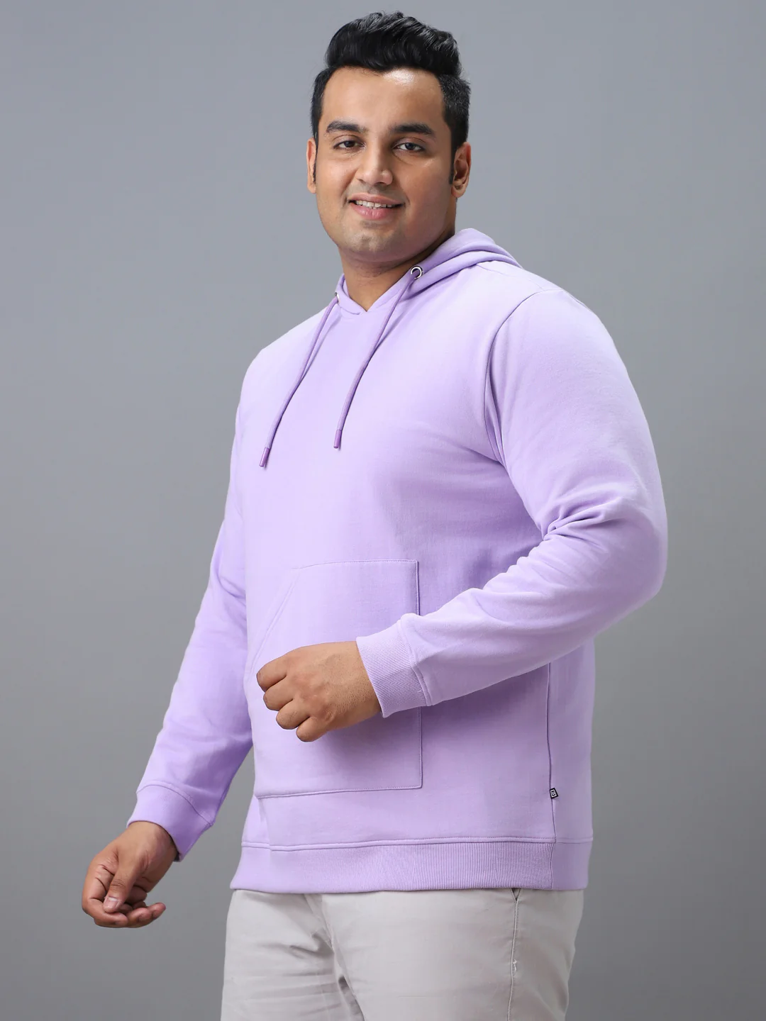 Plus Men's Purple Cotton Solid Hooded Neck Sweatshirt - Image 2