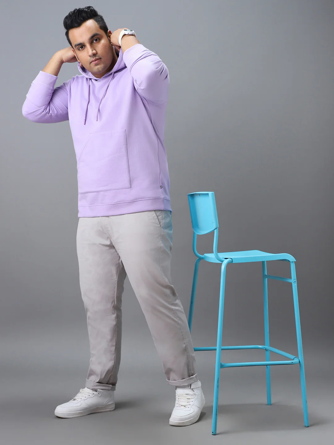 Plus Men's Purple Cotton Solid Hooded Neck Sweatshirt - Image 4