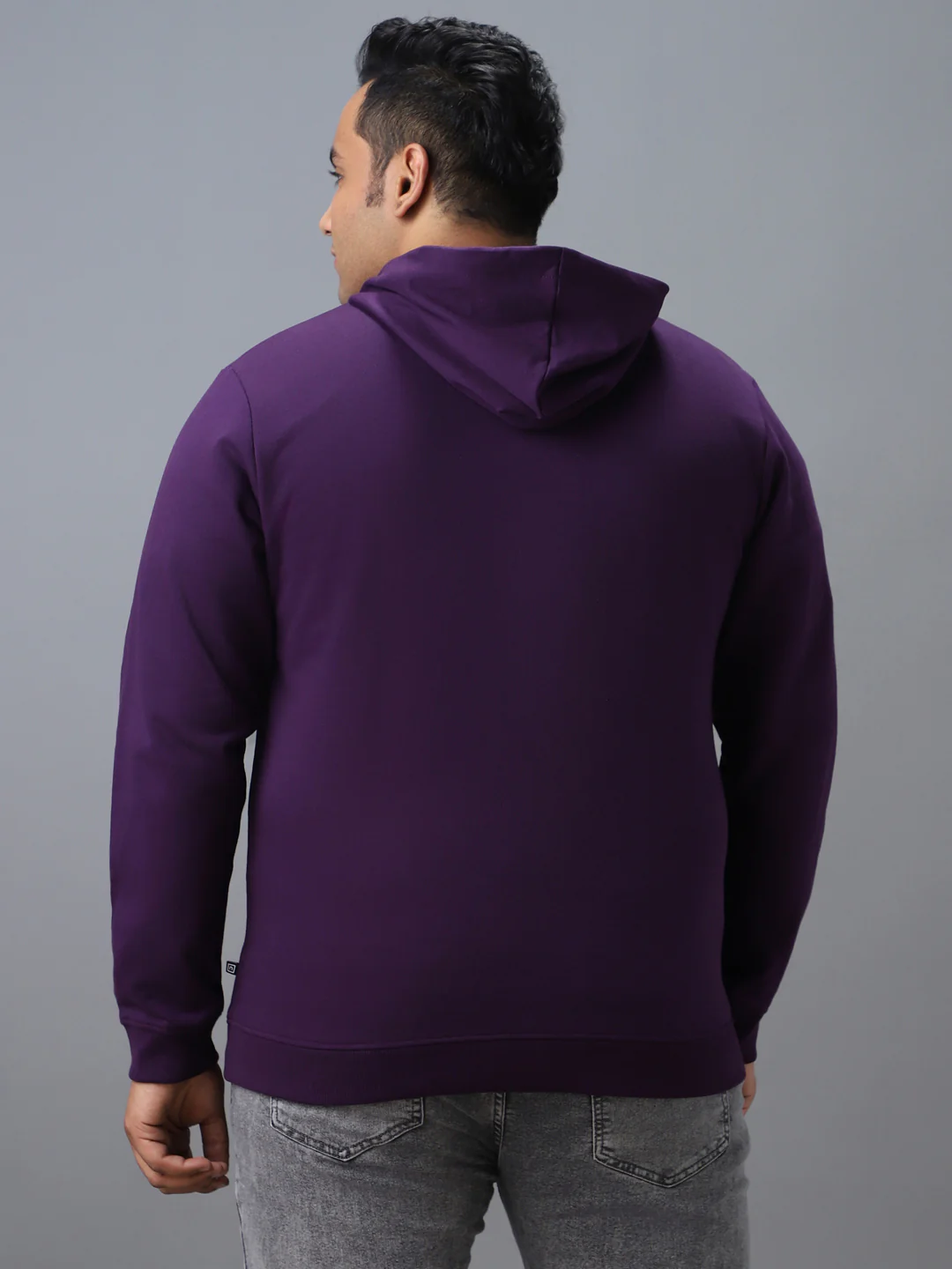 Plus Men's Purple Cotton Solid Zippered Hooded Neck Sweatshirt - Image 3