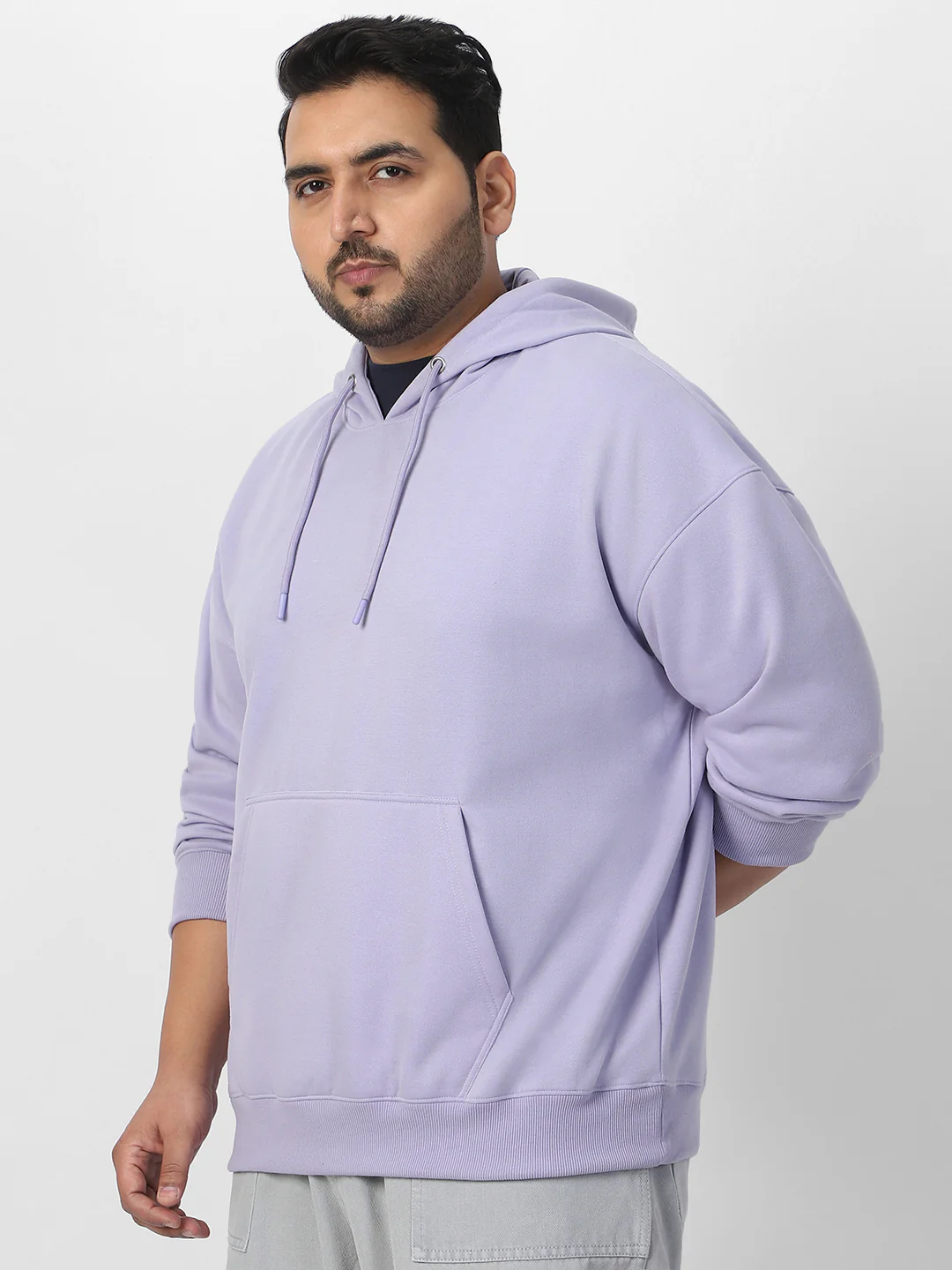 Plus Men's Purple Heather Cotton Solid Oversized Hooded Neck Sweatshirt - Image 2