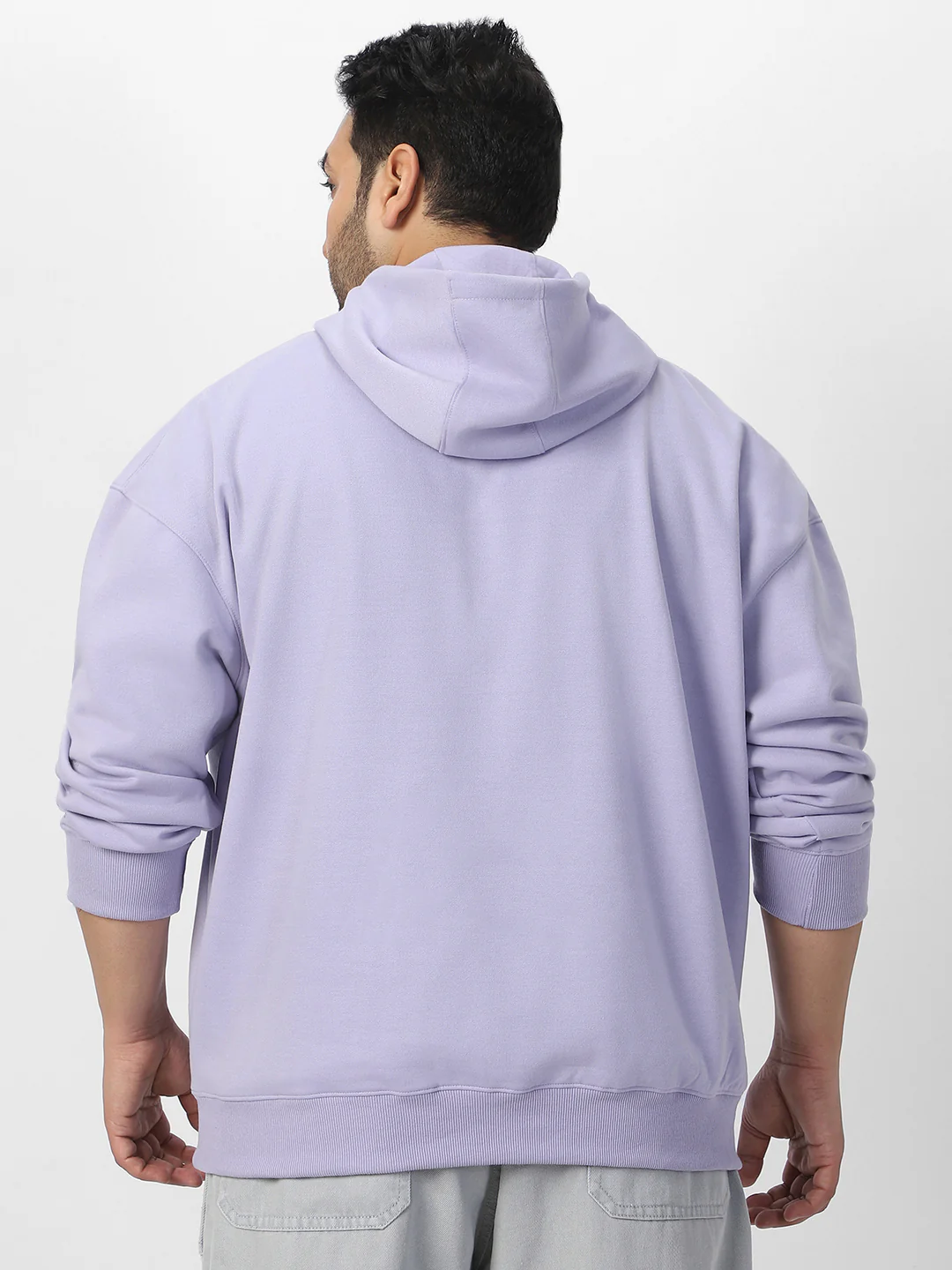 Plus Men's Purple Heather Cotton Solid Oversized Hooded Neck Sweatshirt - Image 3