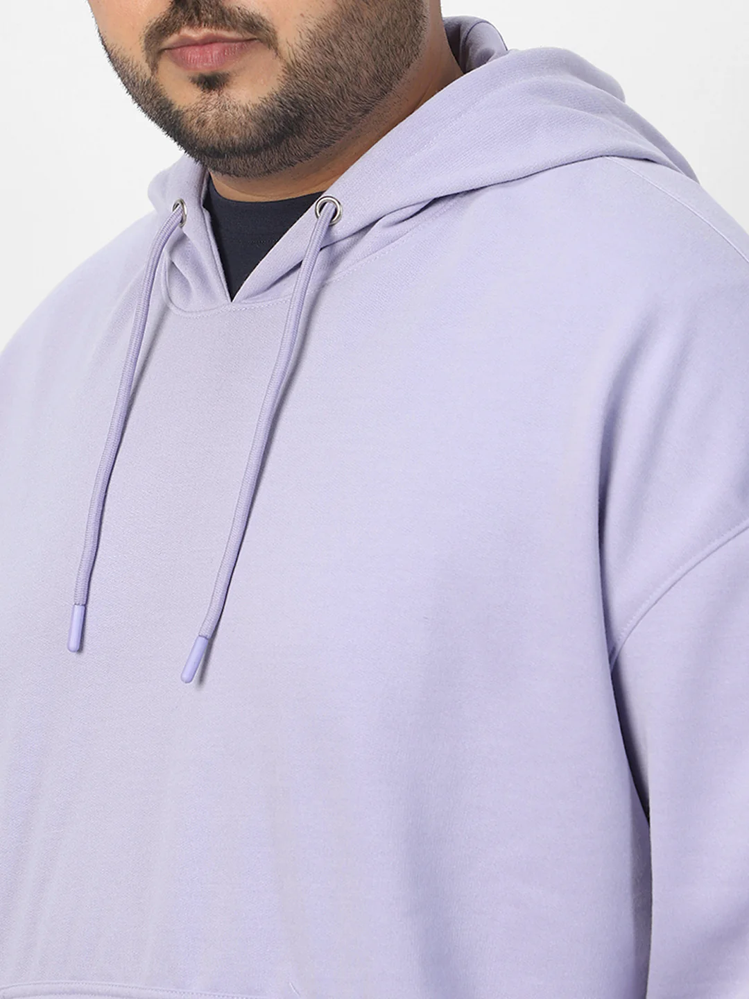 Plus Men's Purple Heather Cotton Solid Oversized Hooded Neck Sweatshirt - Image 5