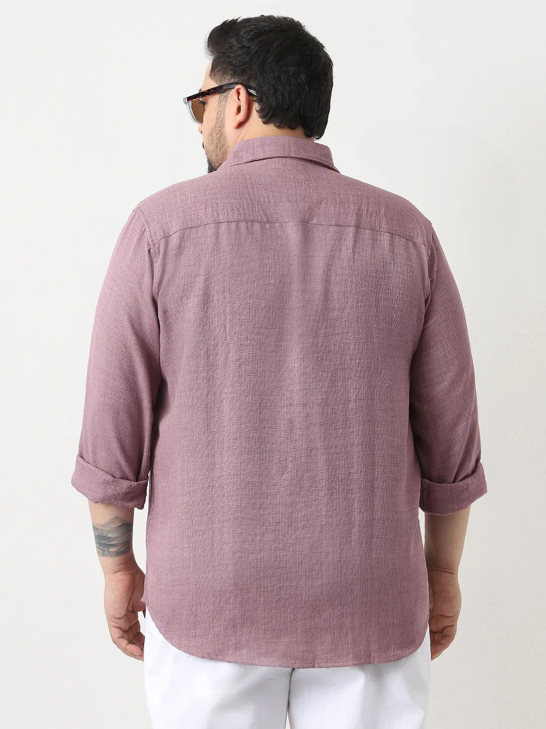 Plus Men's Purple Linen Blend Full Sleeve Relaxed Fit Casual Solid Shirt - Image 3