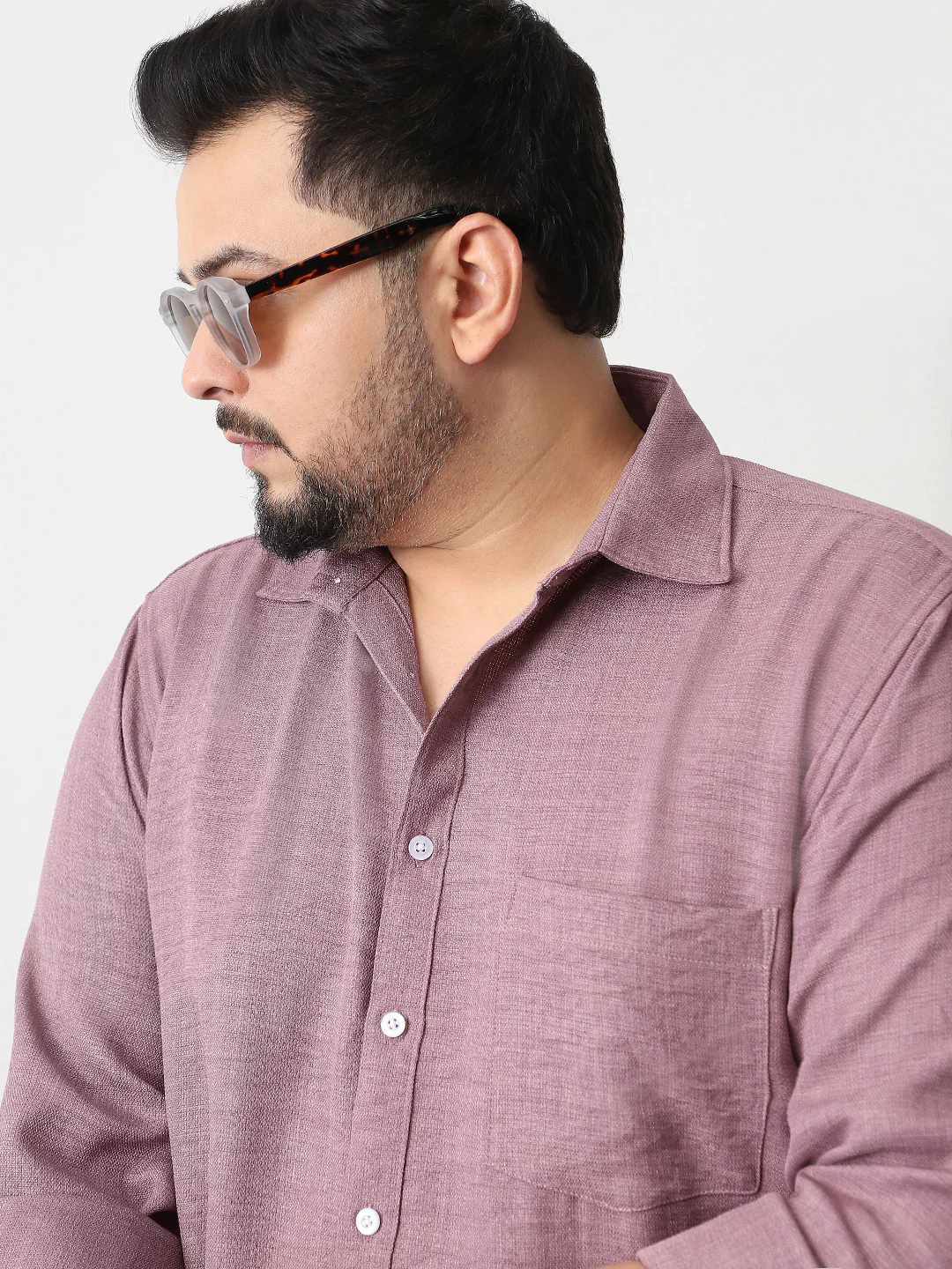 Plus Men's Purple Linen Blend Full Sleeve Relaxed Fit Casual Solid Shirt - Image 5