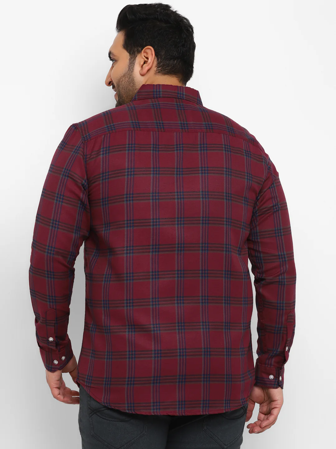 Plus Men's Red Cotton Full Sleeve Regular Fit Casual Checkered Shirt - Image 3