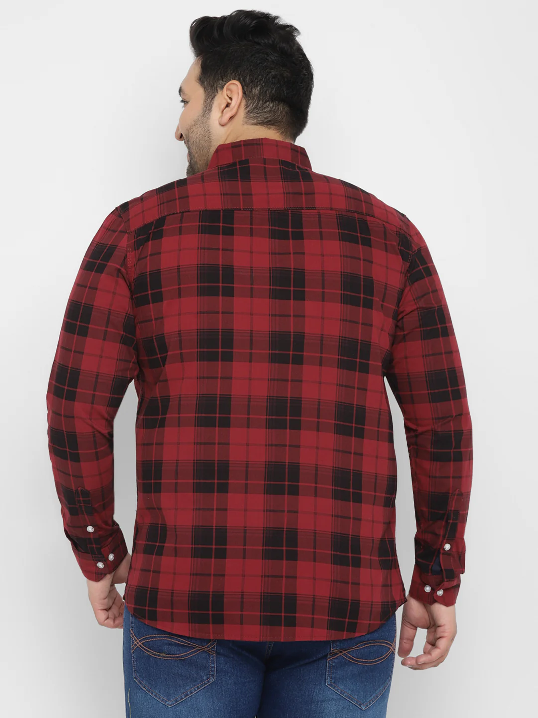 Plus Men's Red Cotton Full Sleeve Regular Fit Casual Checkered Shirt - Image 3