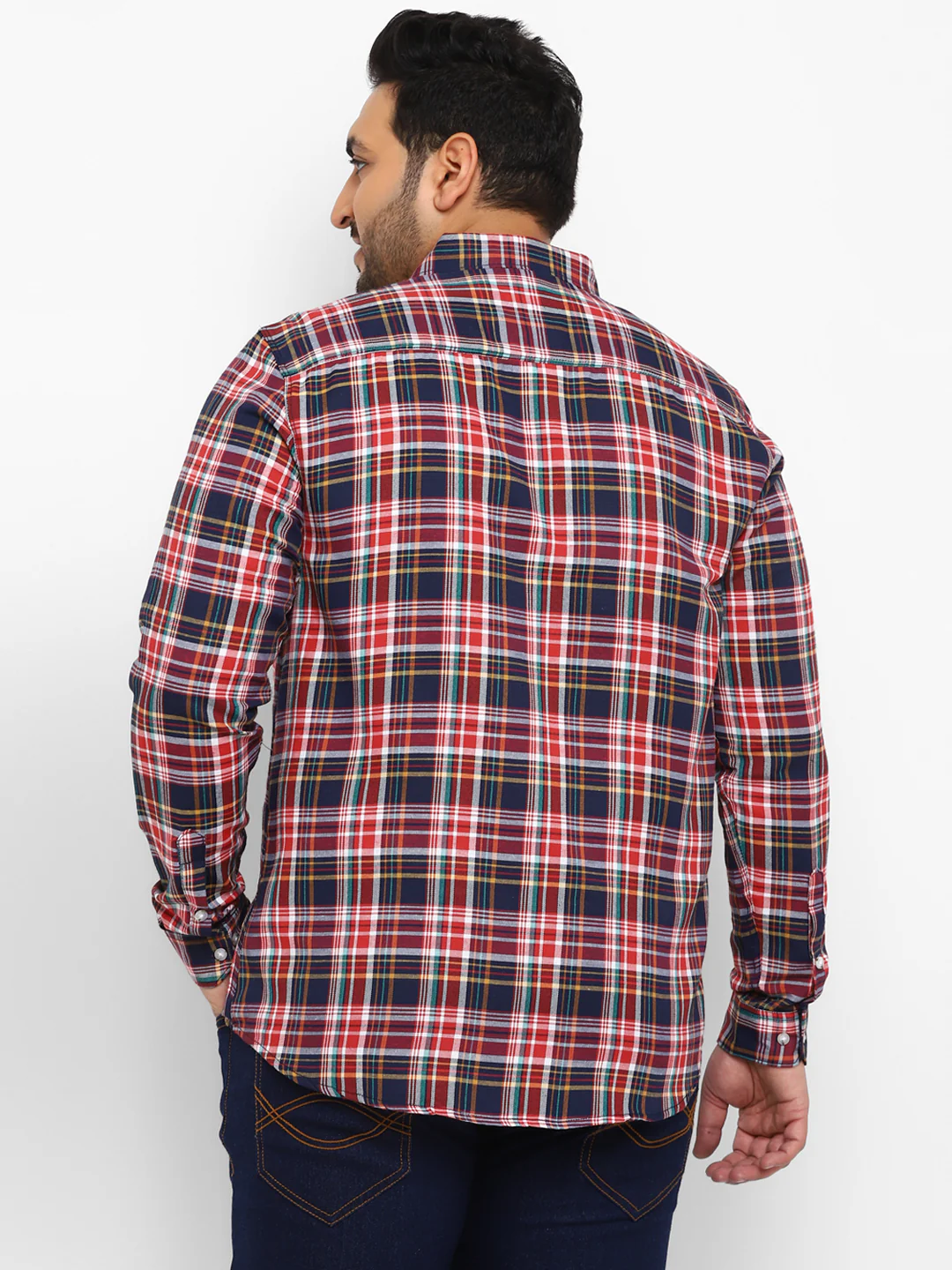 Plus Men's Red Cotton Full Sleeve Regular Fit Casual Checkered Shirt - Image 3