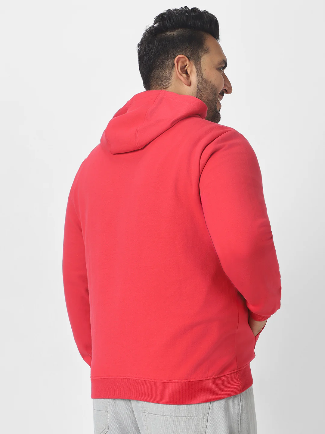 Plus Men's Red Cotton Graphic Print Hooded Neck Sweatshirt - Image 3