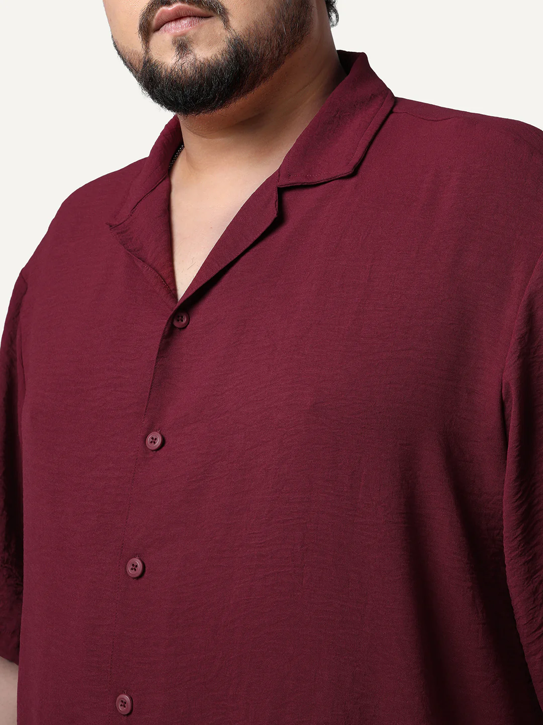 Plus Men's Red Cotton Half Sleeve Relaxed Fit Textured Shirt with Cuban Collar - Image 5