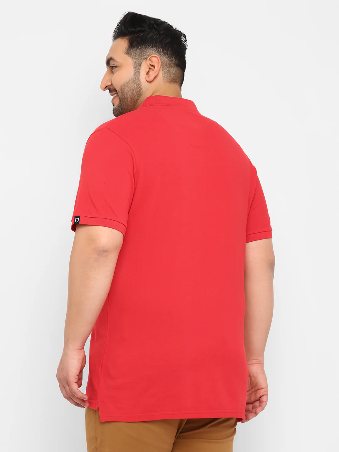 Plus Men's Red, White Colour-Block Regular Fit Half Sleeve Cotton Polo T-Shirt - Image 3