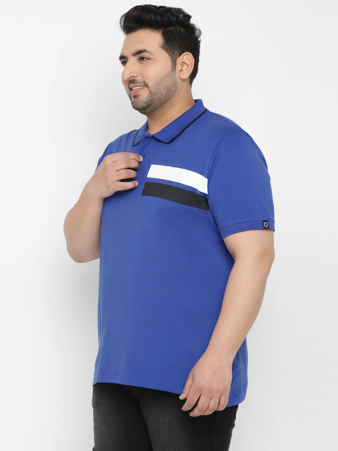 Plus Men's Royal Blue Colour-Block Regular Fit Half Sleeve Cotton Polo T-Shirt - Image 2