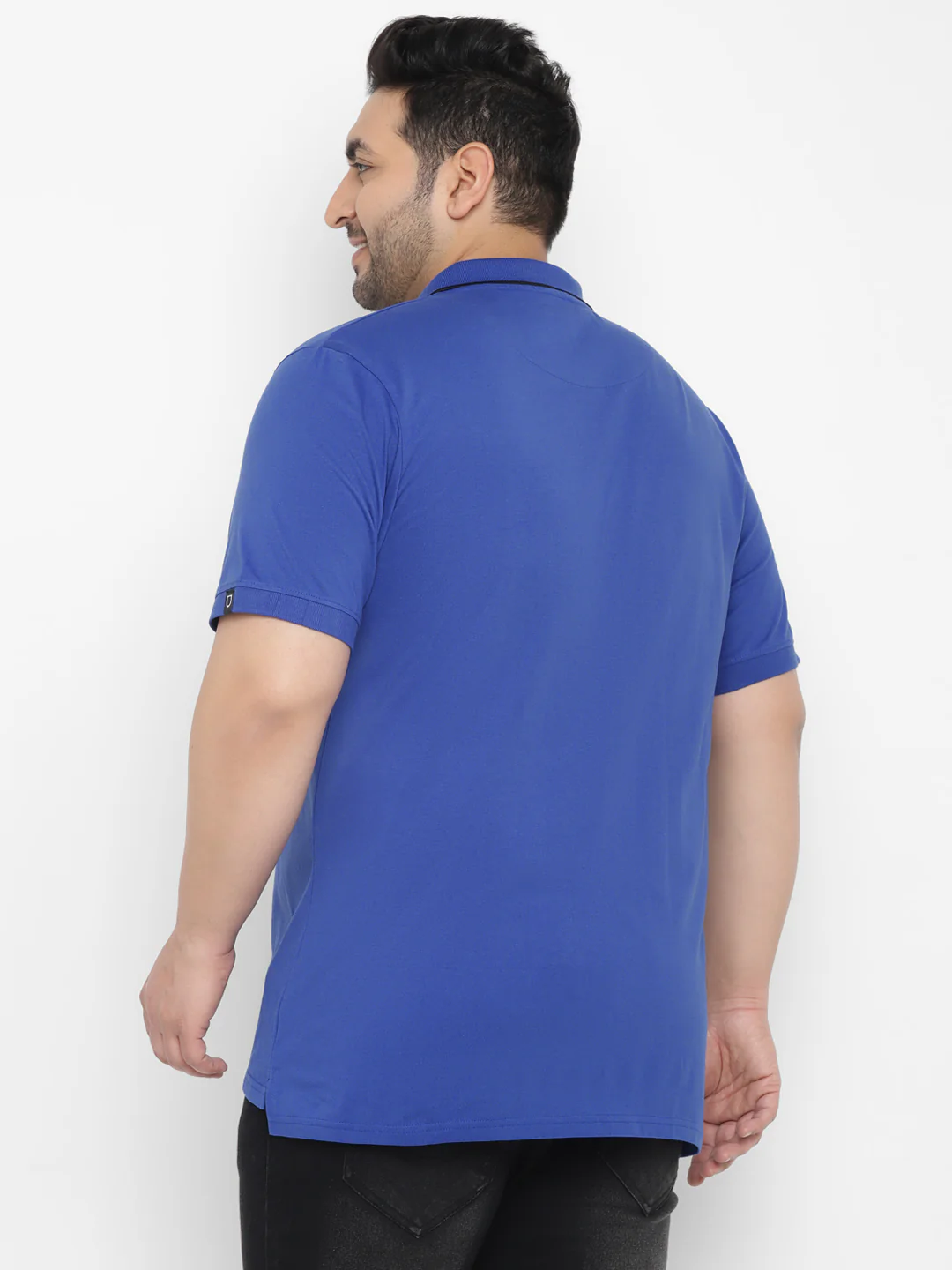 Plus Men's Royal Blue Colour-Block Regular Fit Half Sleeve Cotton Polo T-Shirt - Image 3