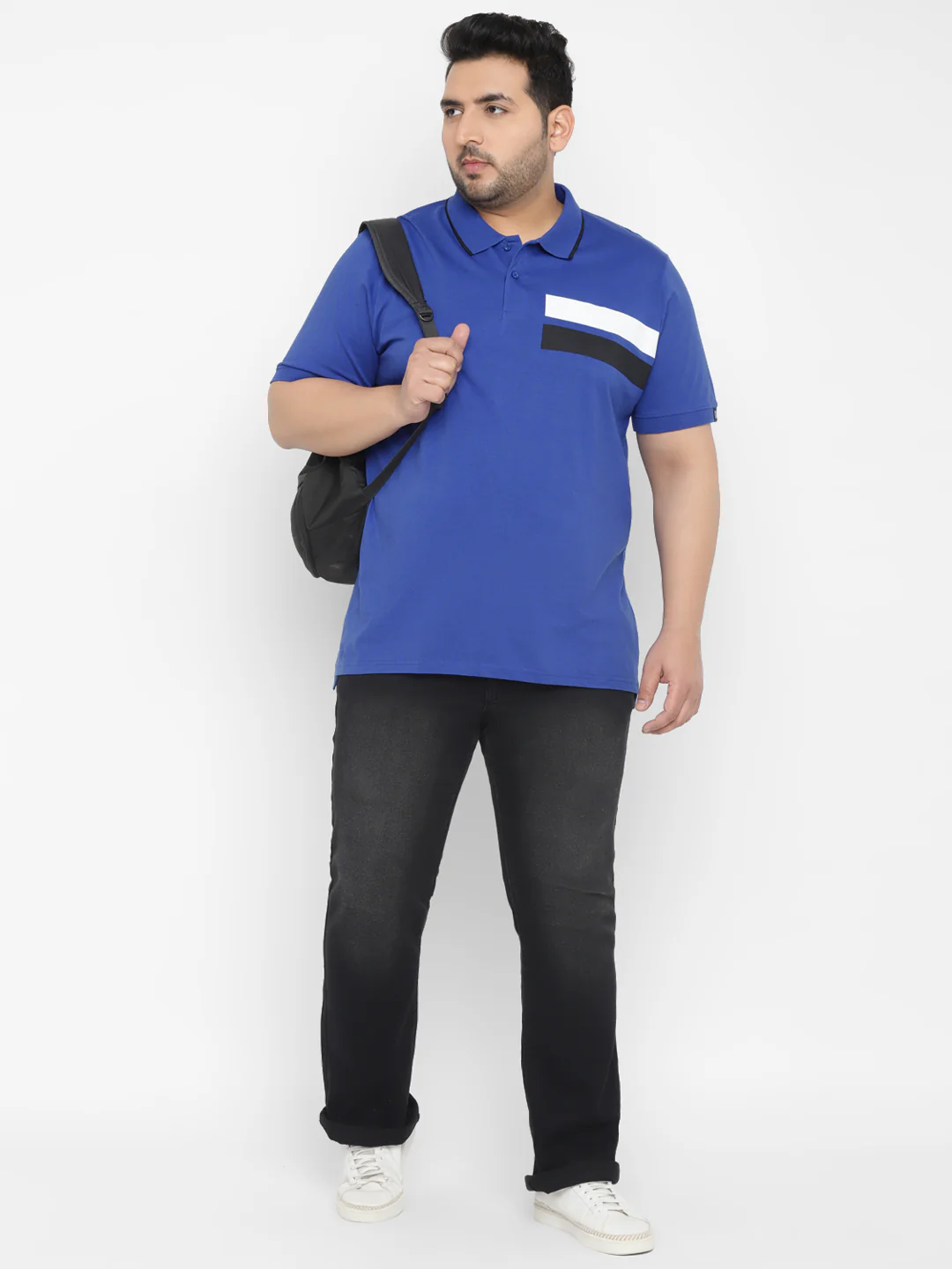 Plus Men's Royal Blue Colour-Block Regular Fit Half Sleeve Cotton Polo T-Shirt - Image 4