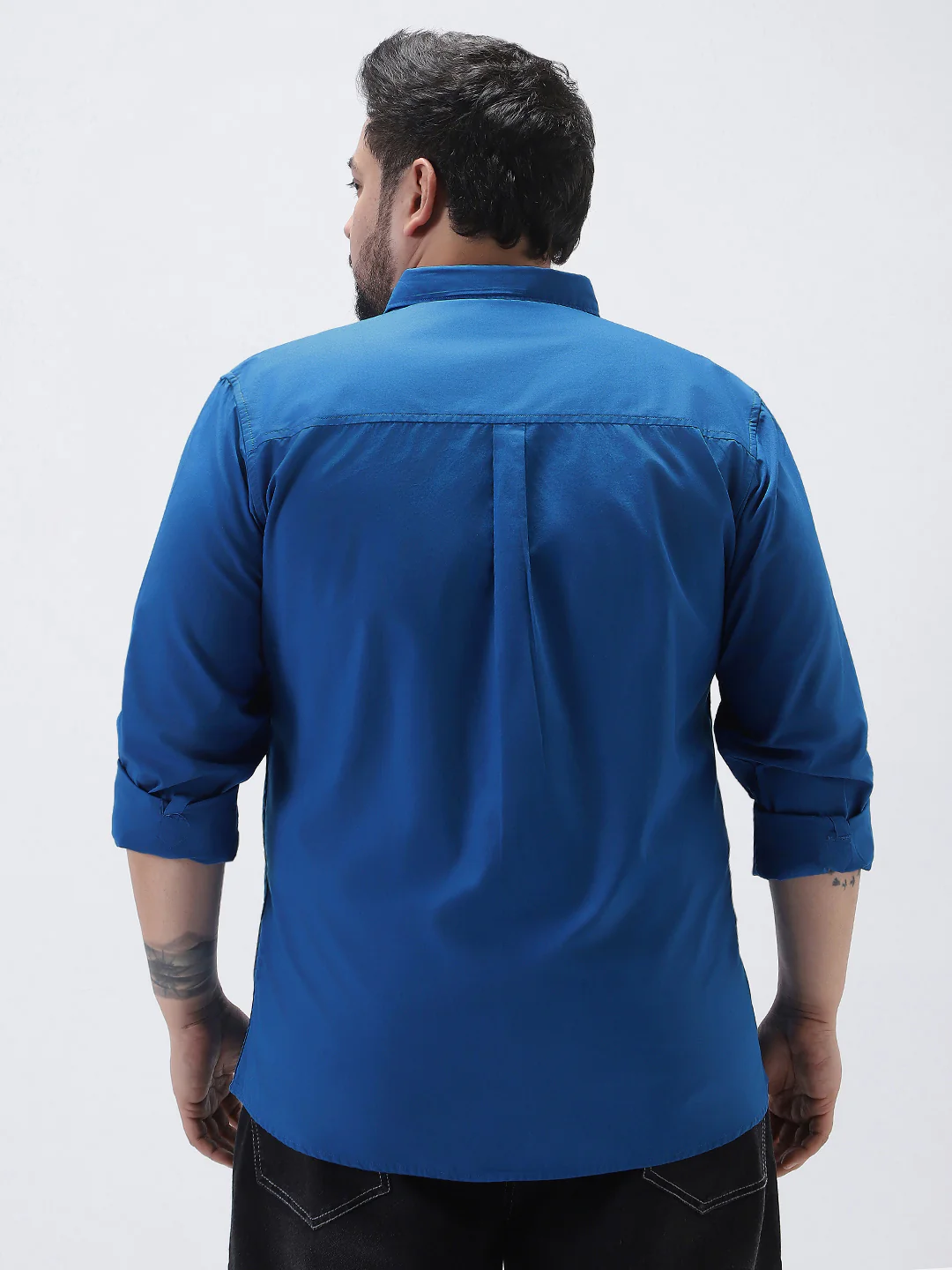 Plus Men's Royal Blue Cotton Full Sleeve Regular Fit Casual Solid Shirt - Image 3