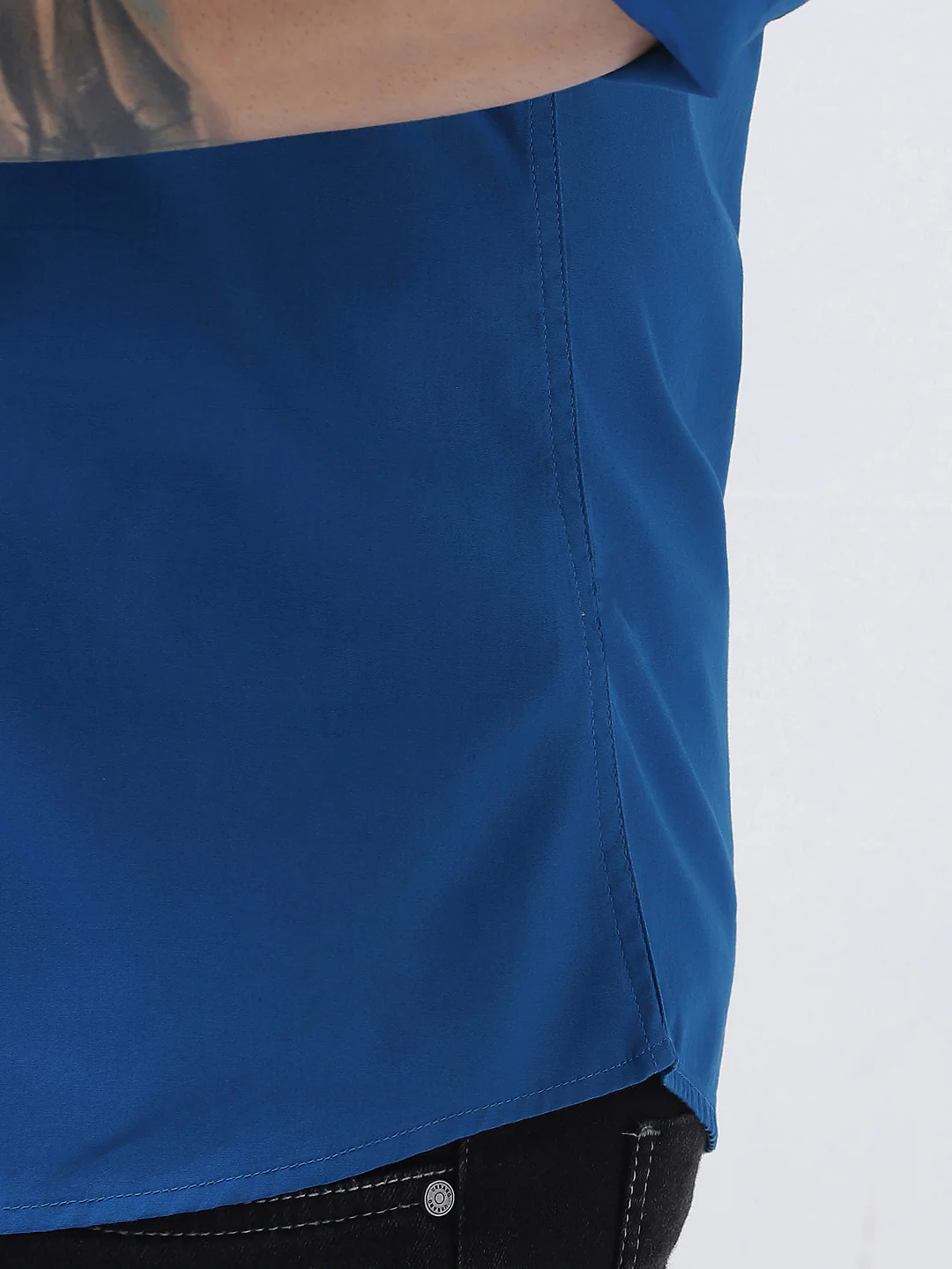 Plus Men's Royal Blue Cotton Full Sleeve Regular Fit Casual Solid Shirt - Image 5