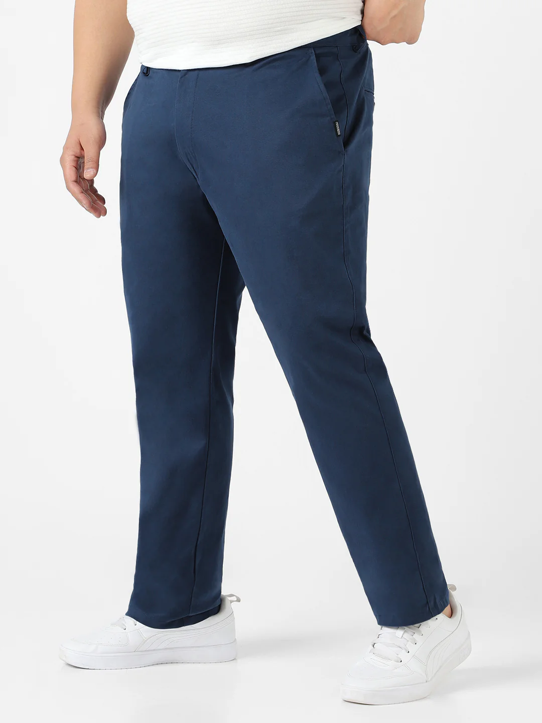 Plus Men's Royal Blue Cotton Regular Fit Casual Chinos Trousers Stretch - Image 3