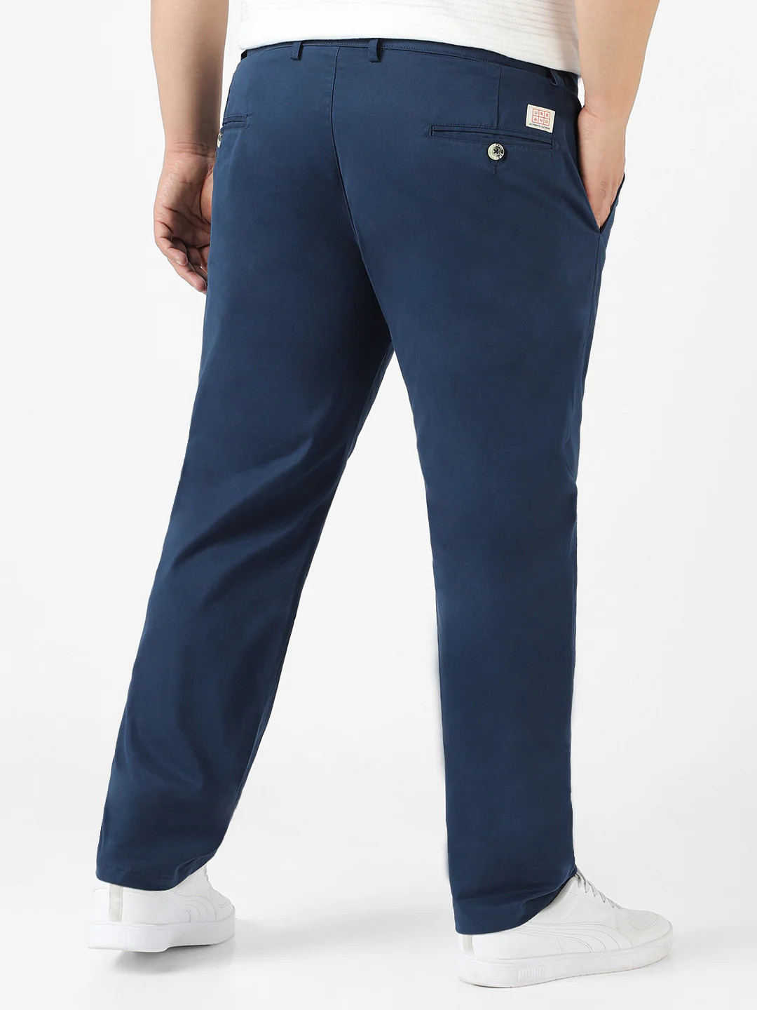 Plus Men's Royal Blue Cotton Regular Fit Casual Chinos Trousers Stretch - Image 4