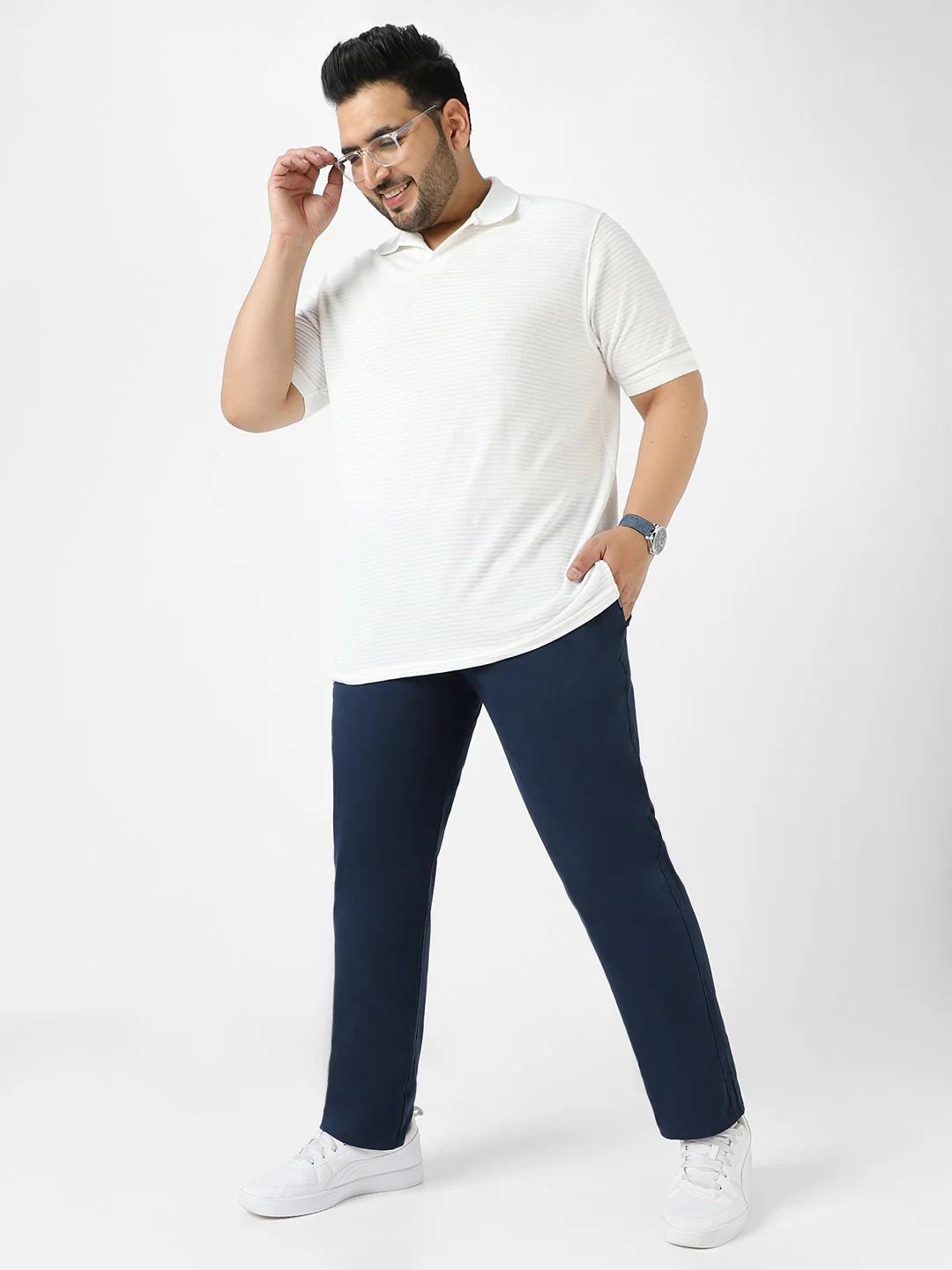 Plus Men's Royal Blue Cotton Regular Fit Casual Chinos Trousers Stretch - Image 5