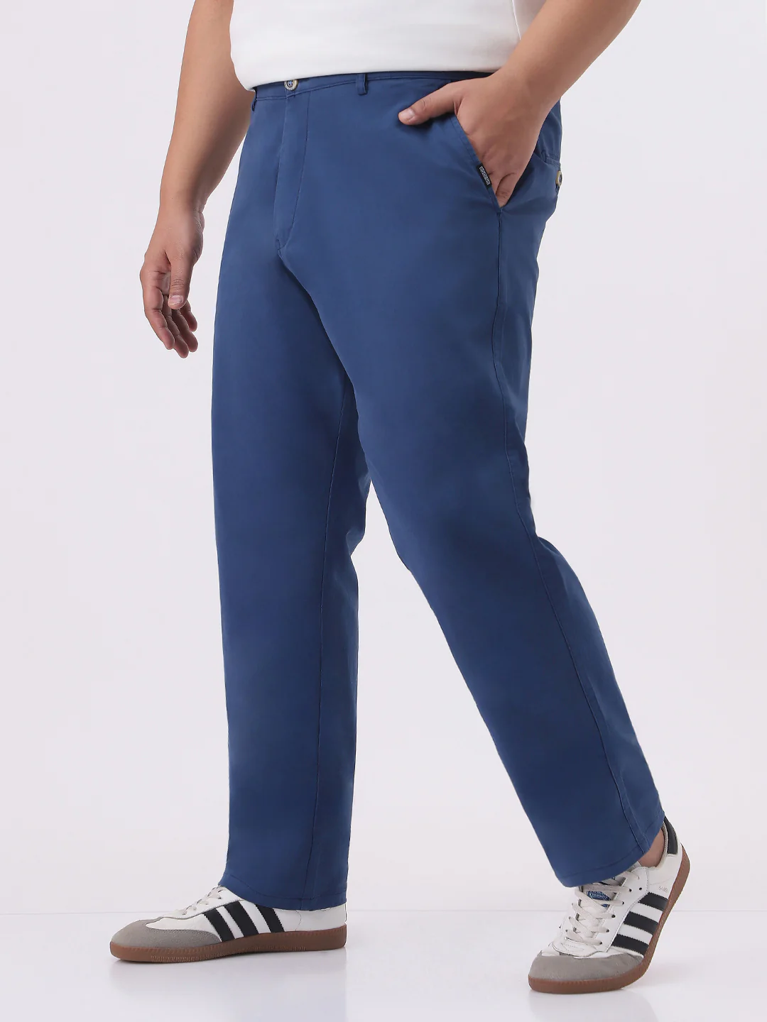 Plus Men's Royal Blue Cotton Regular Fit Casual Chinos Trousers Stretch - Image 2