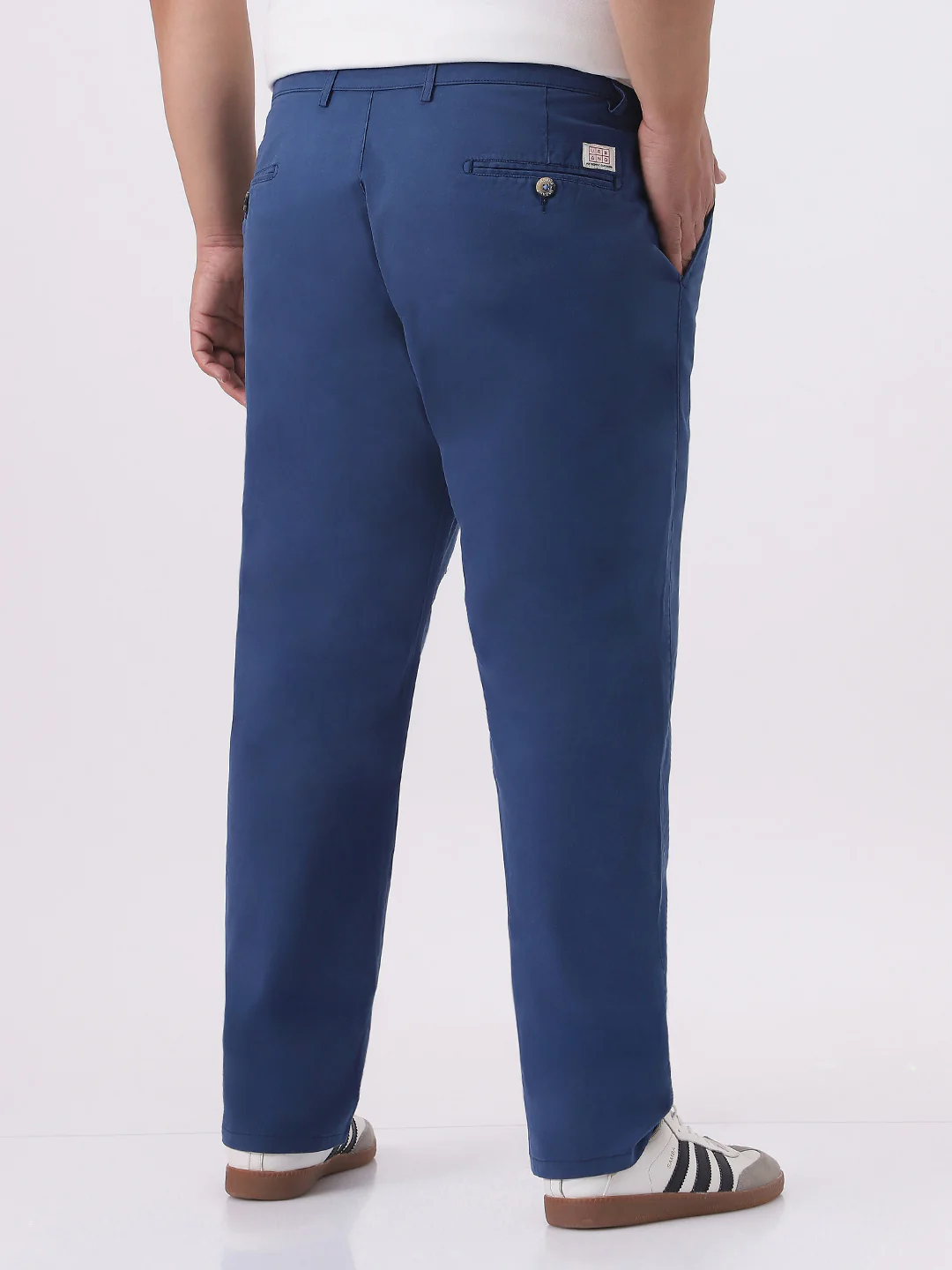 Plus Men's Royal Blue Cotton Regular Fit Casual Chinos Trousers Stretch - Image 3