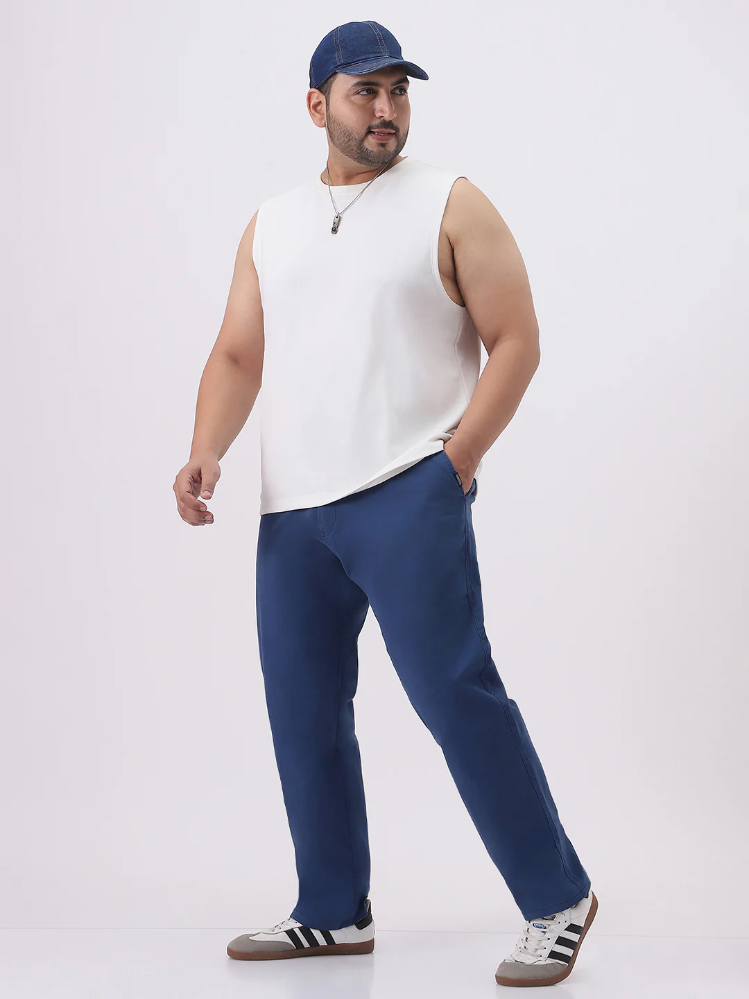 Plus Men's Royal Blue Cotton Regular Fit Casual Chinos Trousers Stretch - Image 4