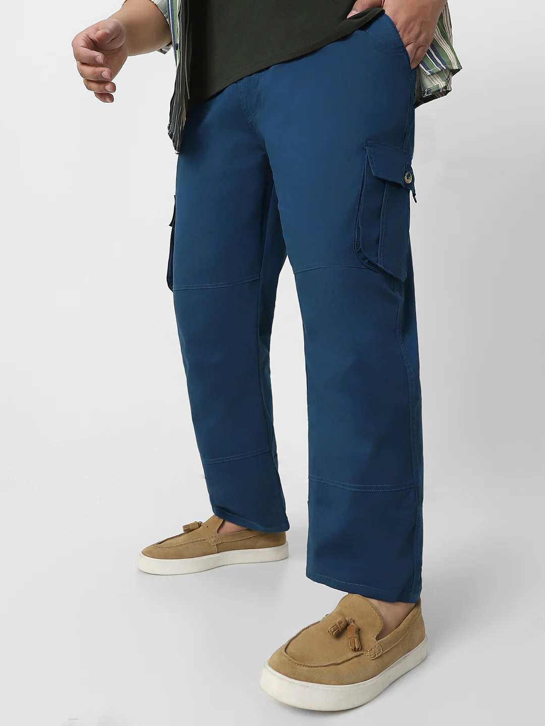 Plus Men's Royal Blue Regular Fit Solid Cargo Chino Pant with 6 Pockets - Image 3