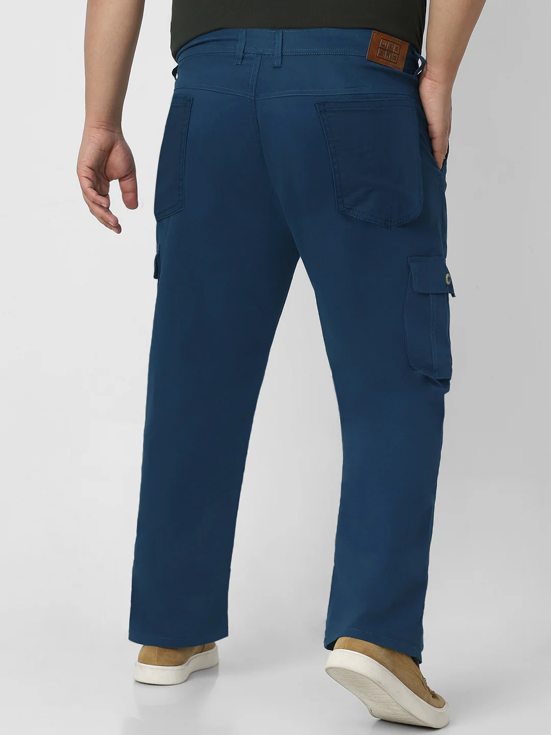 Plus Men's Royal Blue Regular Fit Solid Cargo Chino Pant with 6 Pockets - Image 5