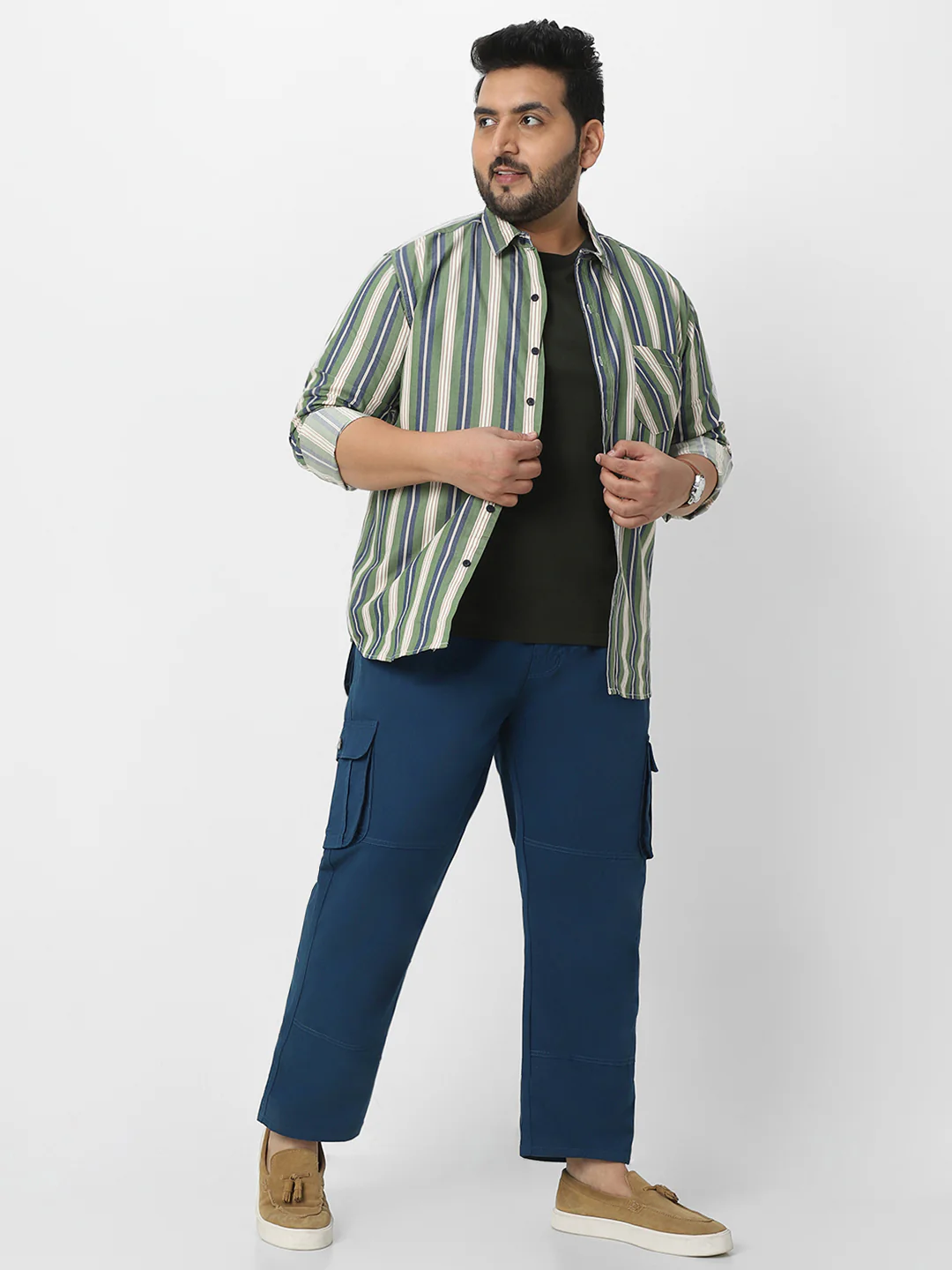 Plus Men's Royal Blue Regular Fit Solid Cargo Chino Pant with 6 Pockets - Image 6