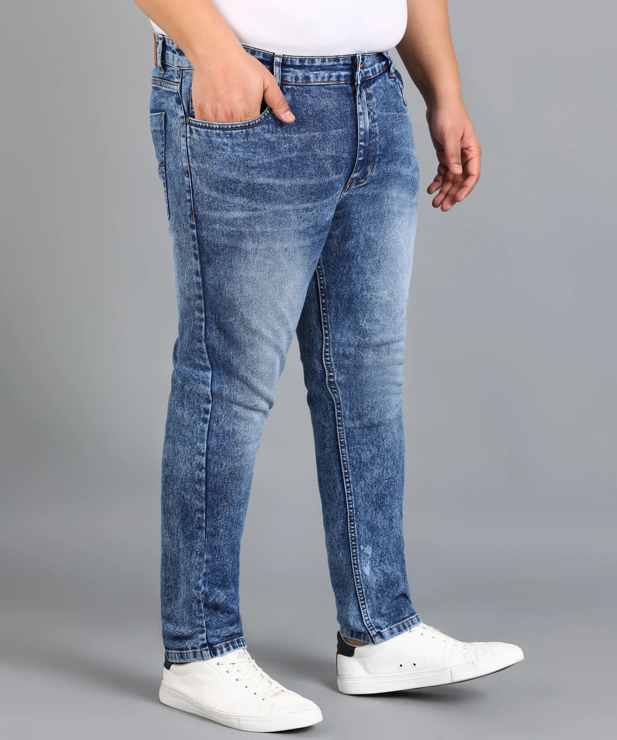 Plus Men's Royal Blue Skinny Fit Washed Jeans Stretchable - Image 2