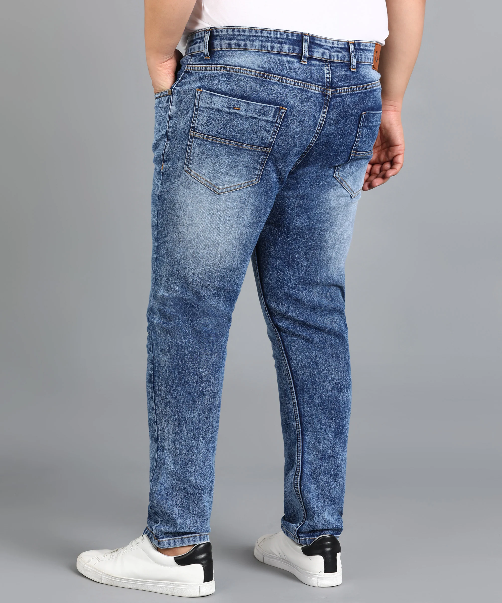 Plus Men's Royal Blue Skinny Fit Washed Jeans Stretchable - Image 3