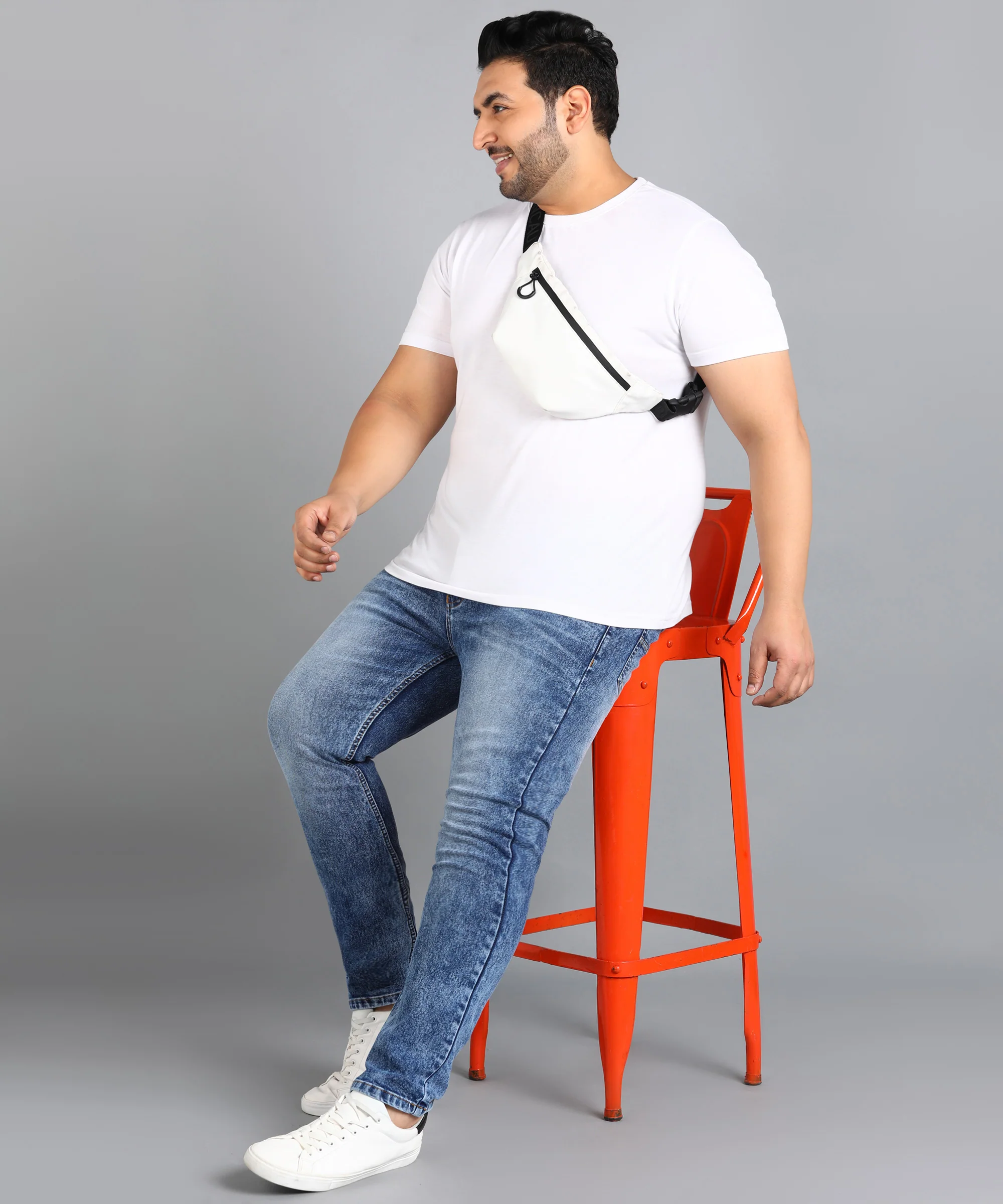 Plus Men's Royal Blue Skinny Fit Washed Jeans Stretchable - Image 4
