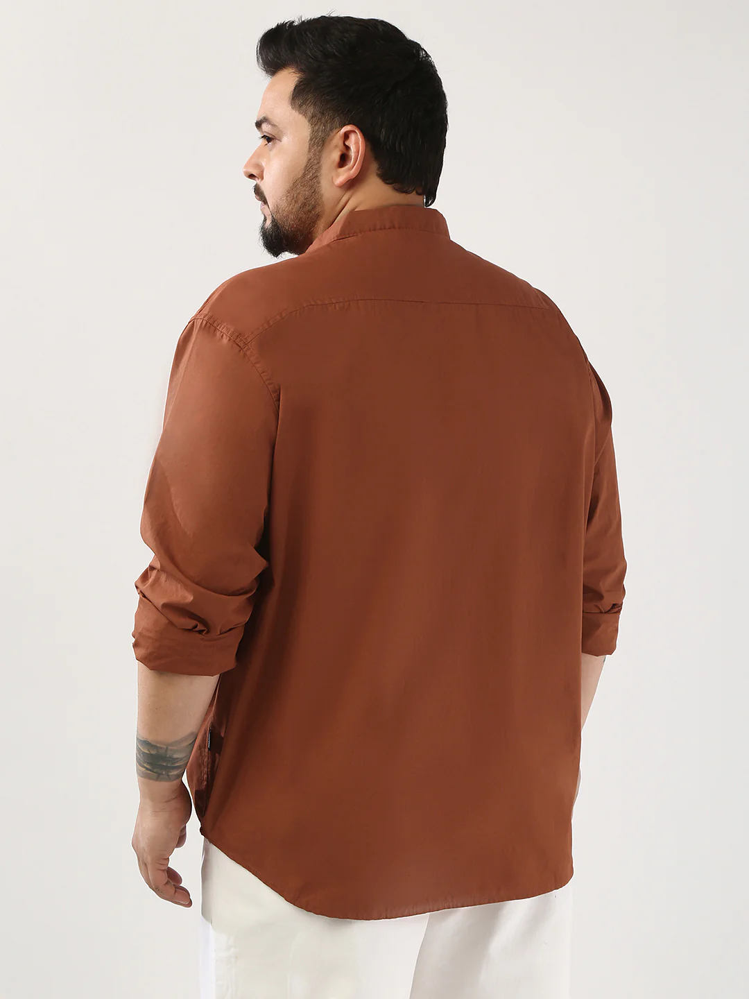 Plus Men's Rust Cotton Full Sleeve Regular Fit Casual Solid Shirt - Image 2