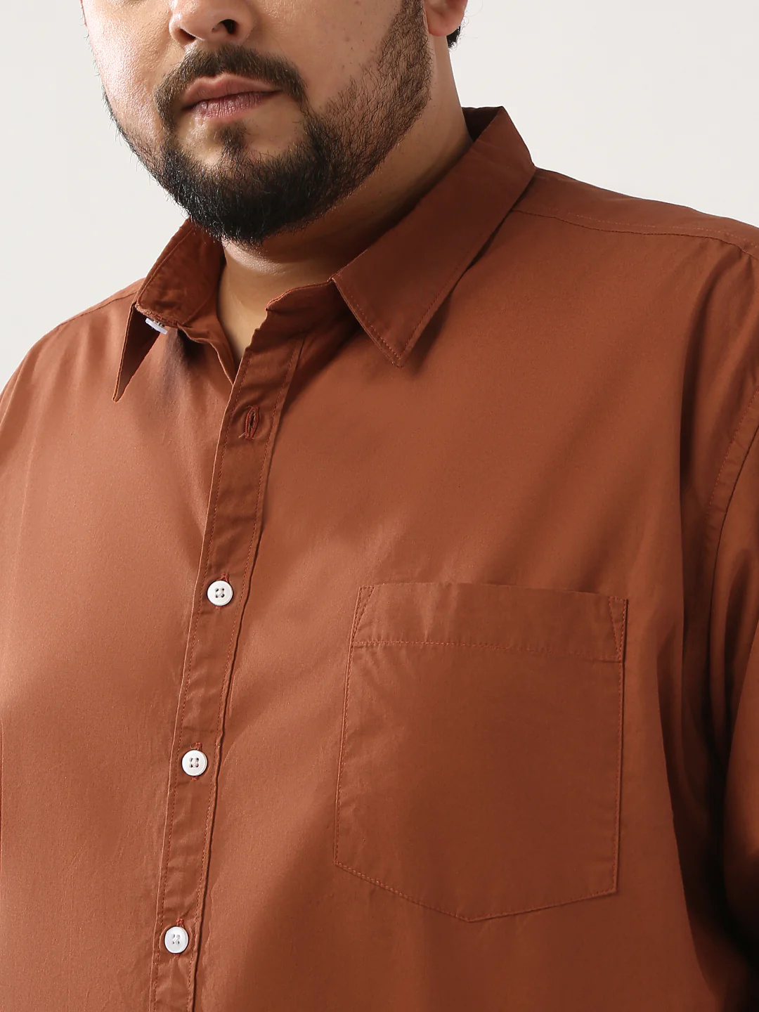 Plus Men's Rust Cotton Full Sleeve Regular Fit Casual Solid Shirt - Image 4
