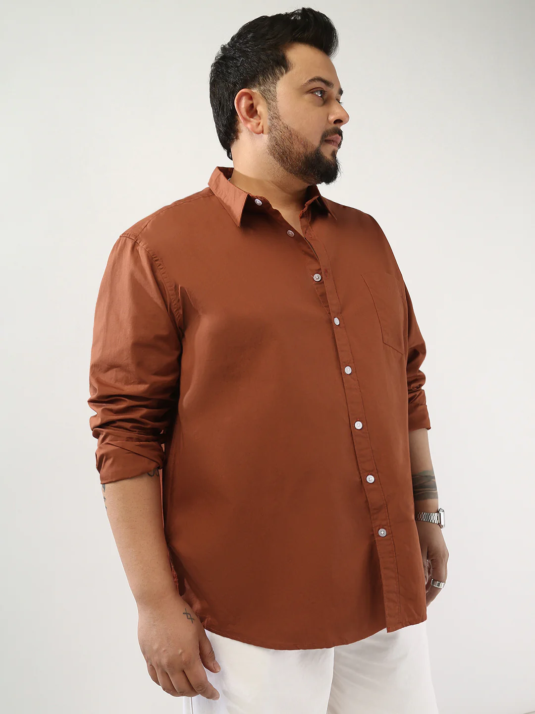 Plus Men's Rust Cotton Full Sleeve Regular Fit Casual Solid Shirt - Image 5