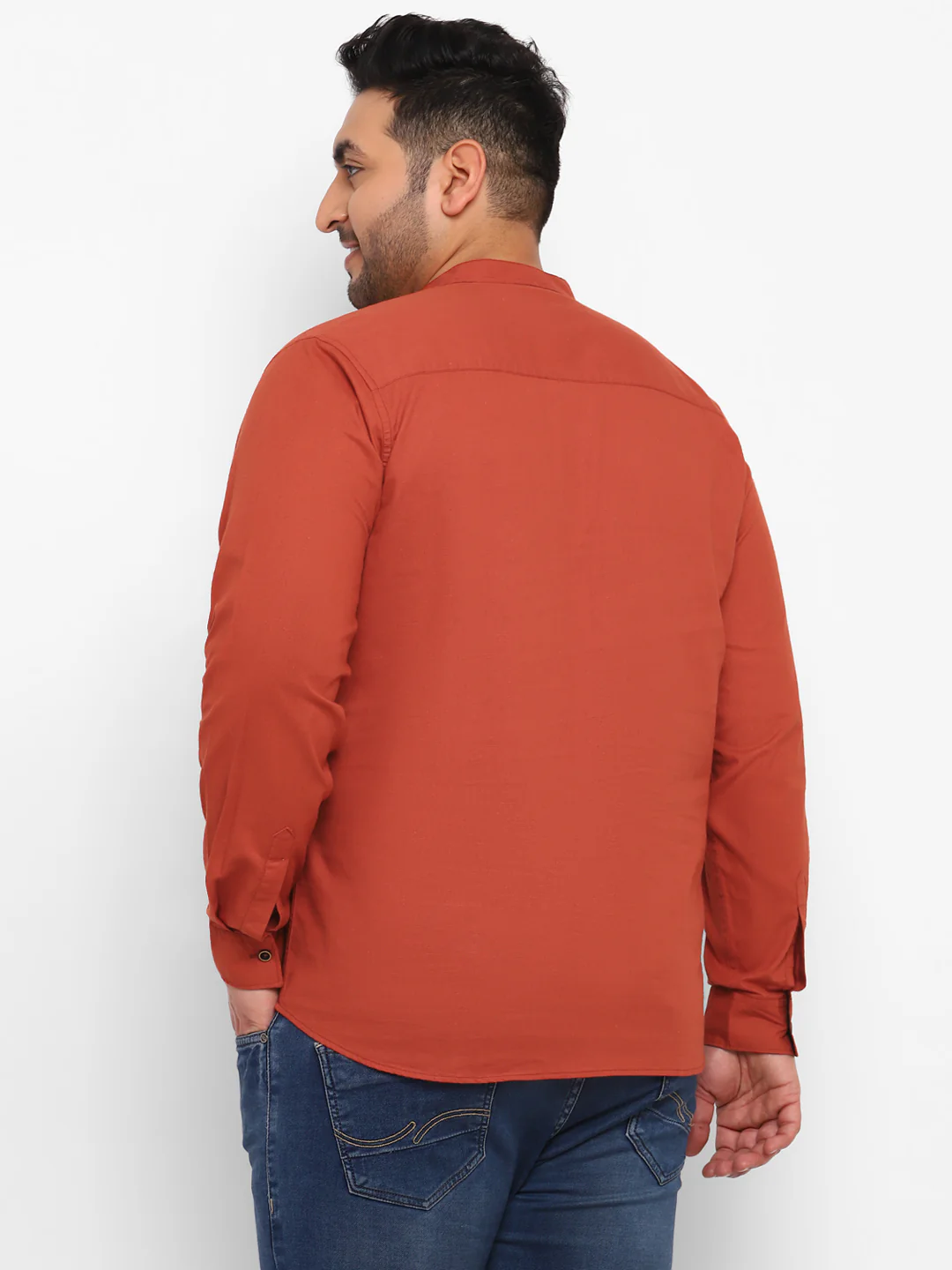 Plus Men's Rust Cotton Full Sleeve Regular Fit Casual Solid Shirt - Image 3