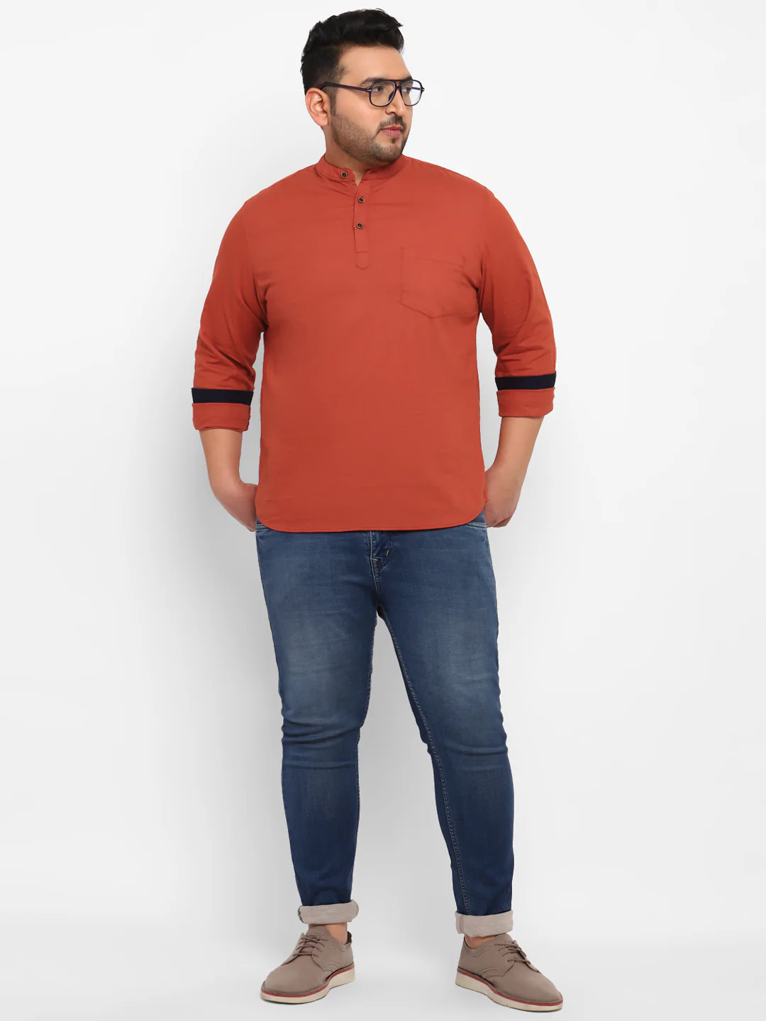 Plus Men's Rust Cotton Full Sleeve Regular Fit Casual Solid Shirt - Image 4