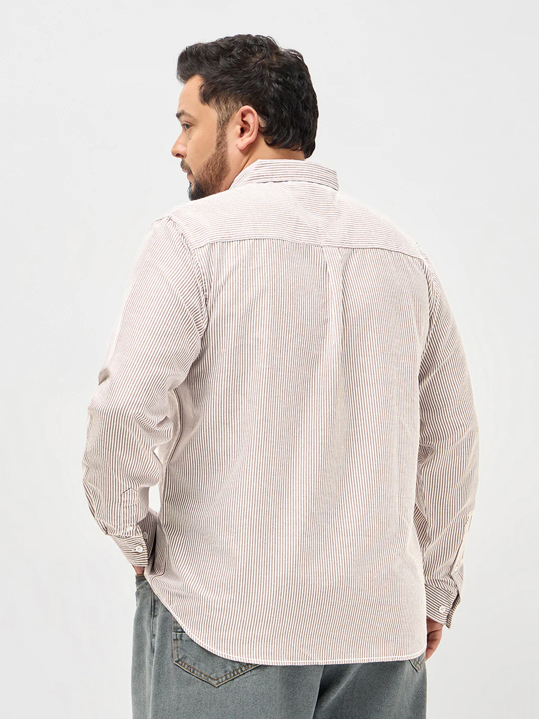 Plus Men's Rust Cotton Full Sleeve Regular Fit Casual Striped Shirt - Image 4