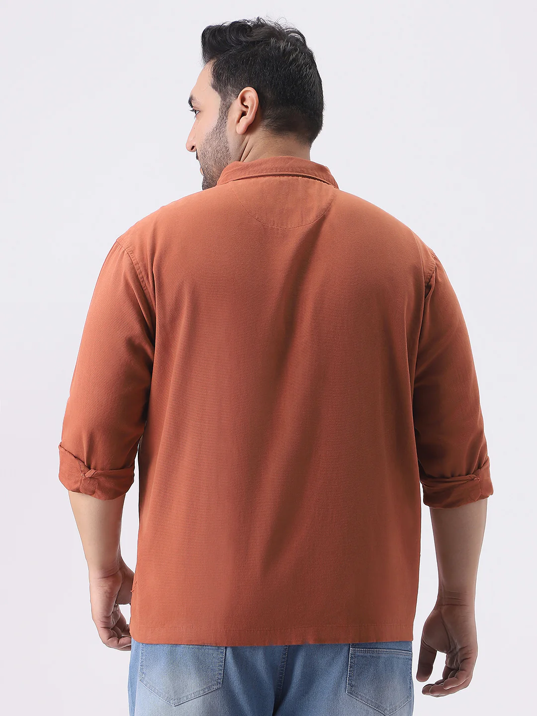 Plus Men's Rust Cotton Full Sleeve Relaxed Fit Shacket with Utility Pockets - Image 4